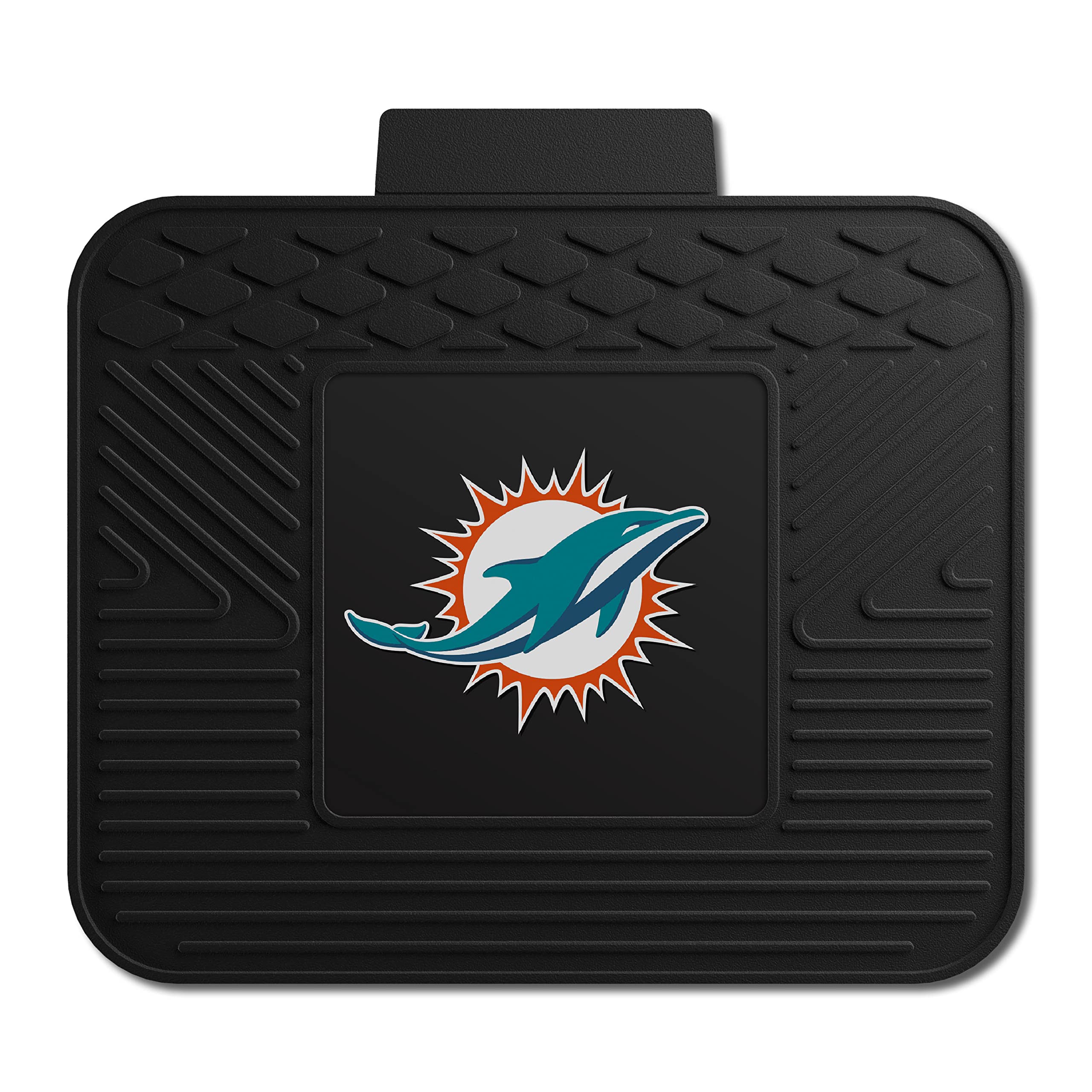 Photo 1 of FANMATS 9989 Miami Dolphins Back Row Utility Car Mat - 1 Piece - 14in. x 17in., All Weather Protection, Universal Fit, Molded Team Logo Rear