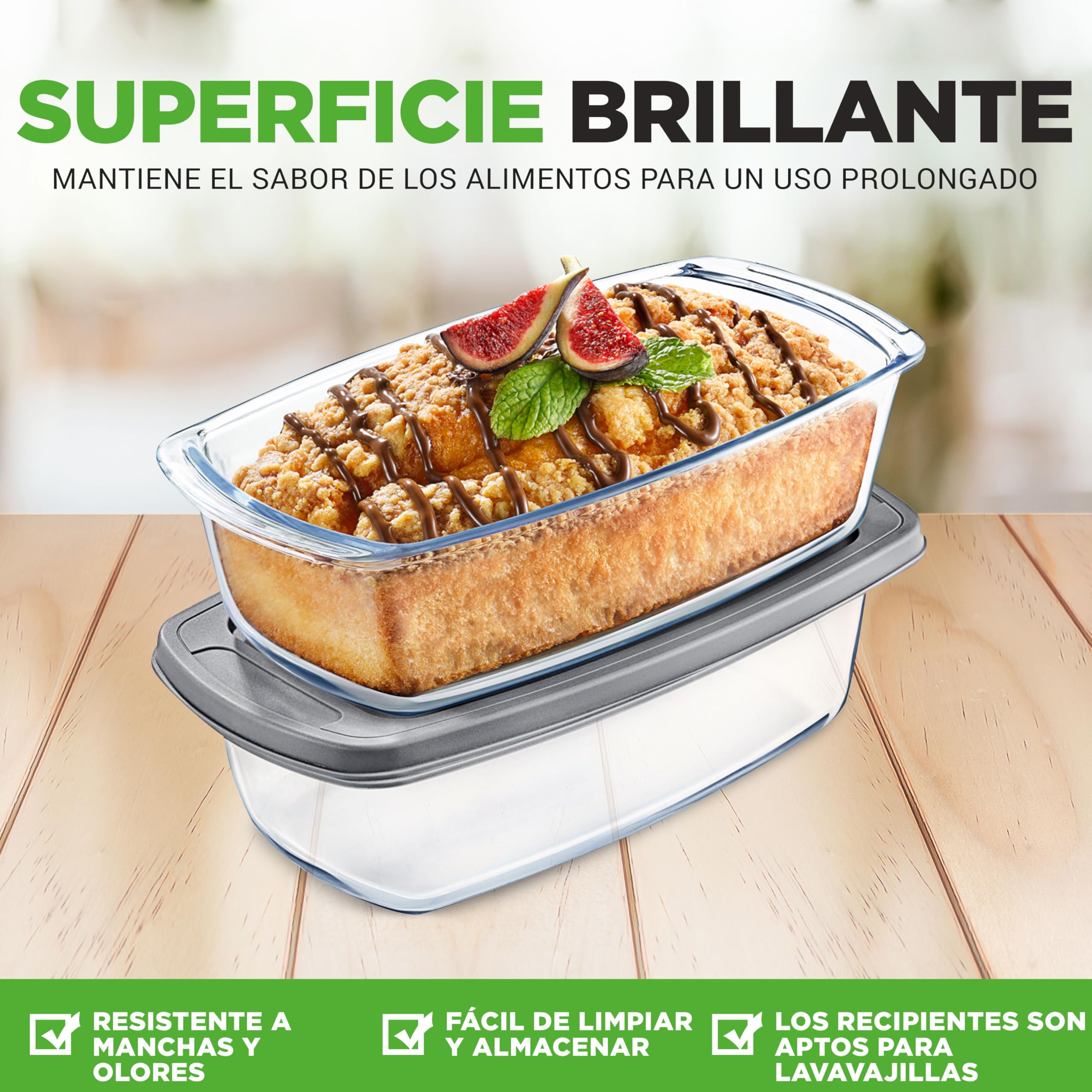 Nutrichef Moldes Rectangulares para Pan con Tapas Herméticas, Set de 4 Piezas, Tuppers de Cristal Resistentes Apilables, Aptos para Horno, Microondas, Lavajillas y Congelador, Libres de BPA, 1.83 L