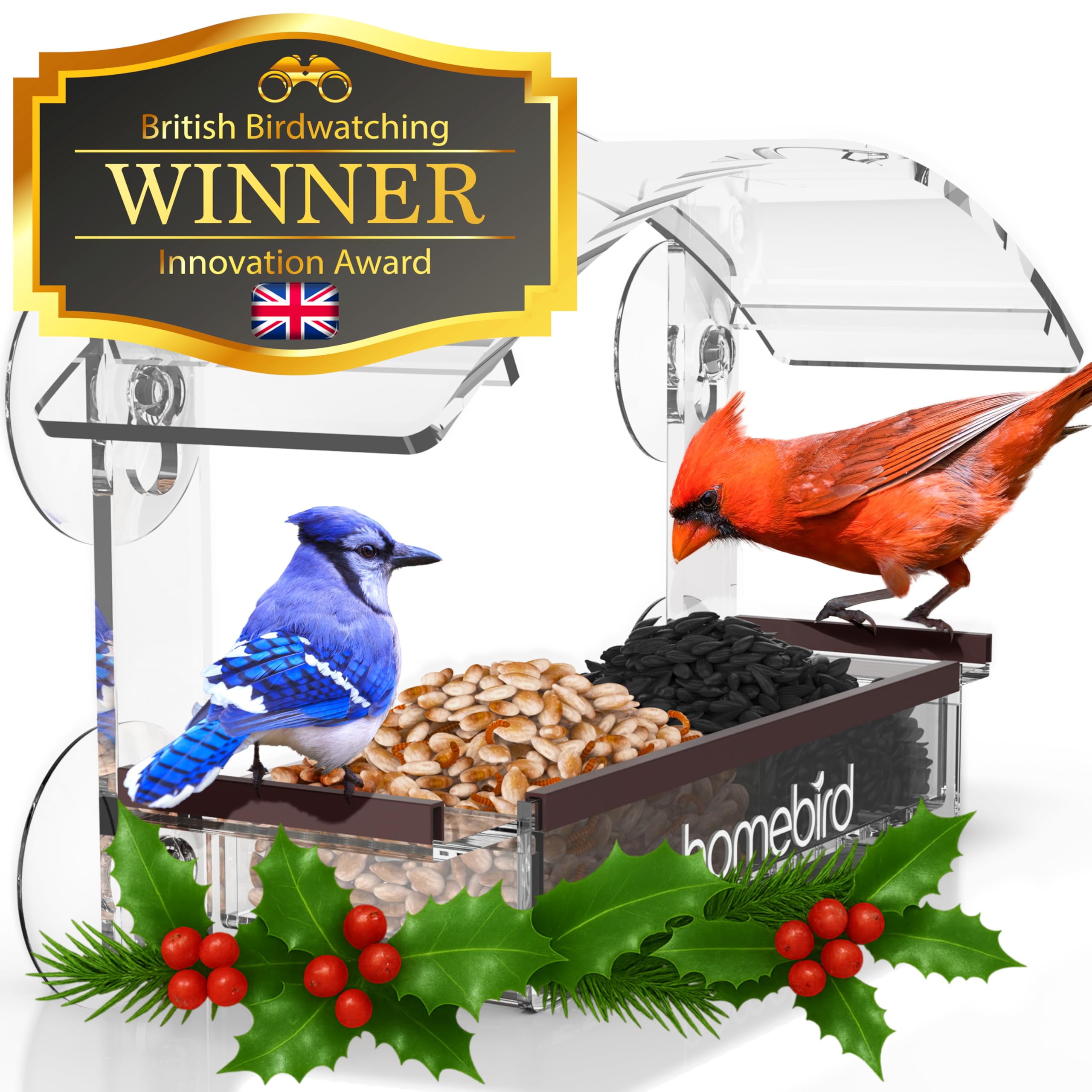 Window Bird Feeder with Strong Suction Cups - (Upgraded 2026 Model) Clear Acrylic Feeder Window for Cats Bird House Gift