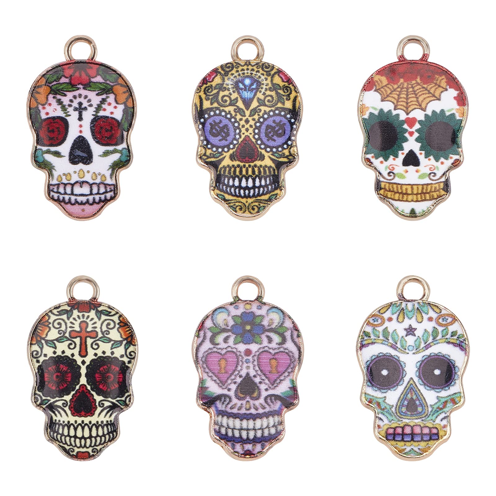 PH PandaHall 6 Color Skull Head Enamel Charms 36pcs Halloween Skull Bead Pendants Charm Pendants for Women Men Necklace, Bracelet, Earring Jewellery Making