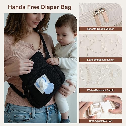 Miniatura 2 de Rexmore Riñonera para pañales con cambiador portátil, cintura cruzada ajustable para mujer, Blanco hueso, Bolsa de pañales pequeña de moda