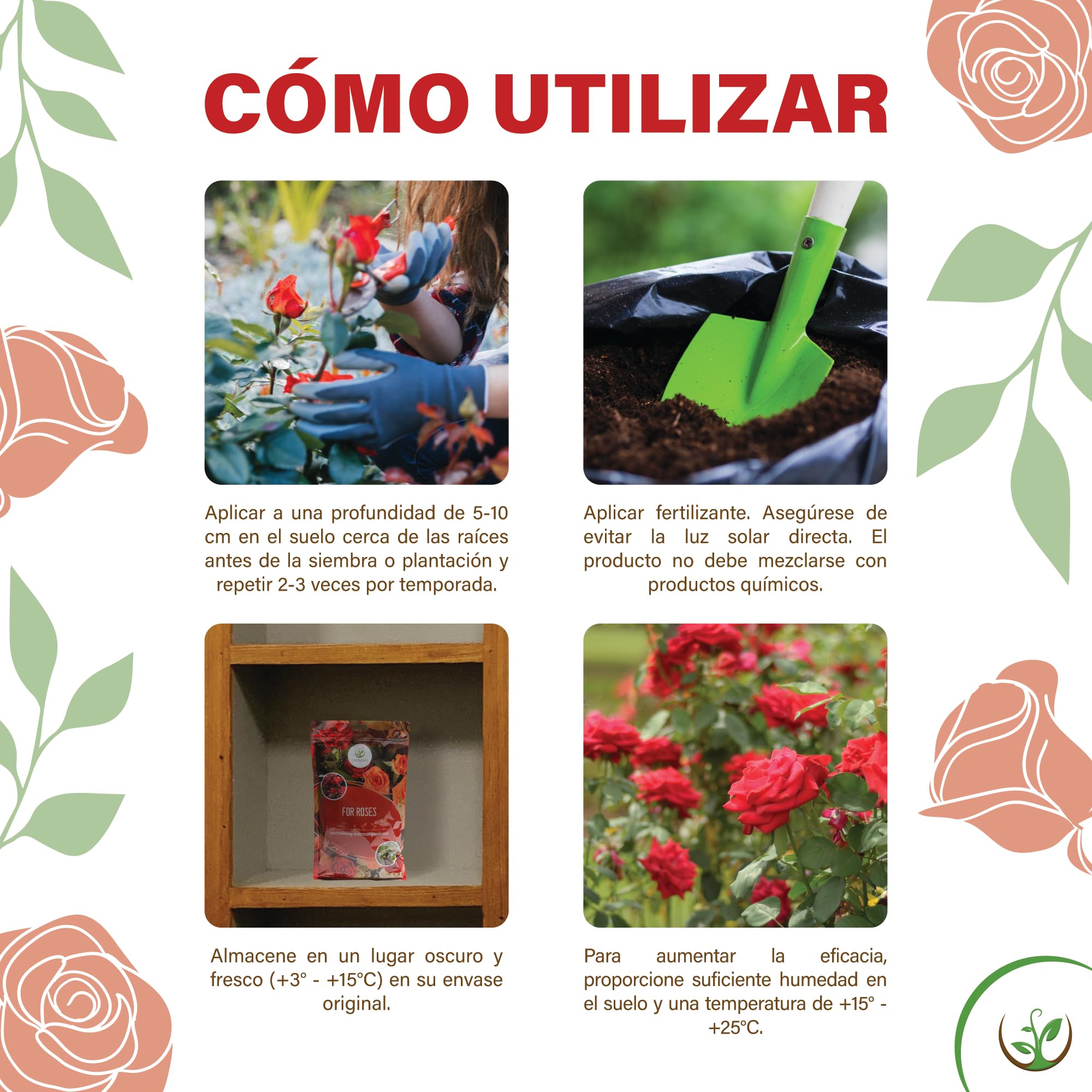 Fertilizante Microbiológico Hortulani para Rosales - con Potentes Microorganismos para Jardines en Flor - ¡Transforma tu Suelo, Cultiva el Éxito! (500 g por 5-10 rosas)