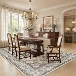 9x12 Area Rugs Living Room: Washable Vintage Rug Large Non-Slip Stain Resistant Ultra Soft Low Pile Pet Kids Friendly Carpets for Bedroom Dining Room Nursery Home Office Decor - Light Brown