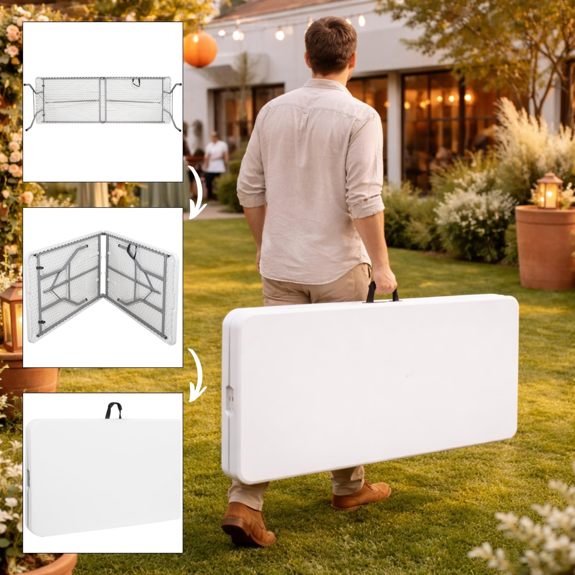SPRINGOS Mesa de fiesta para banquete de 240 x 75 x 75 cm, plegable para gastronomía, con asa de transporte, función de maleta, plástico, metal para interior y exterior