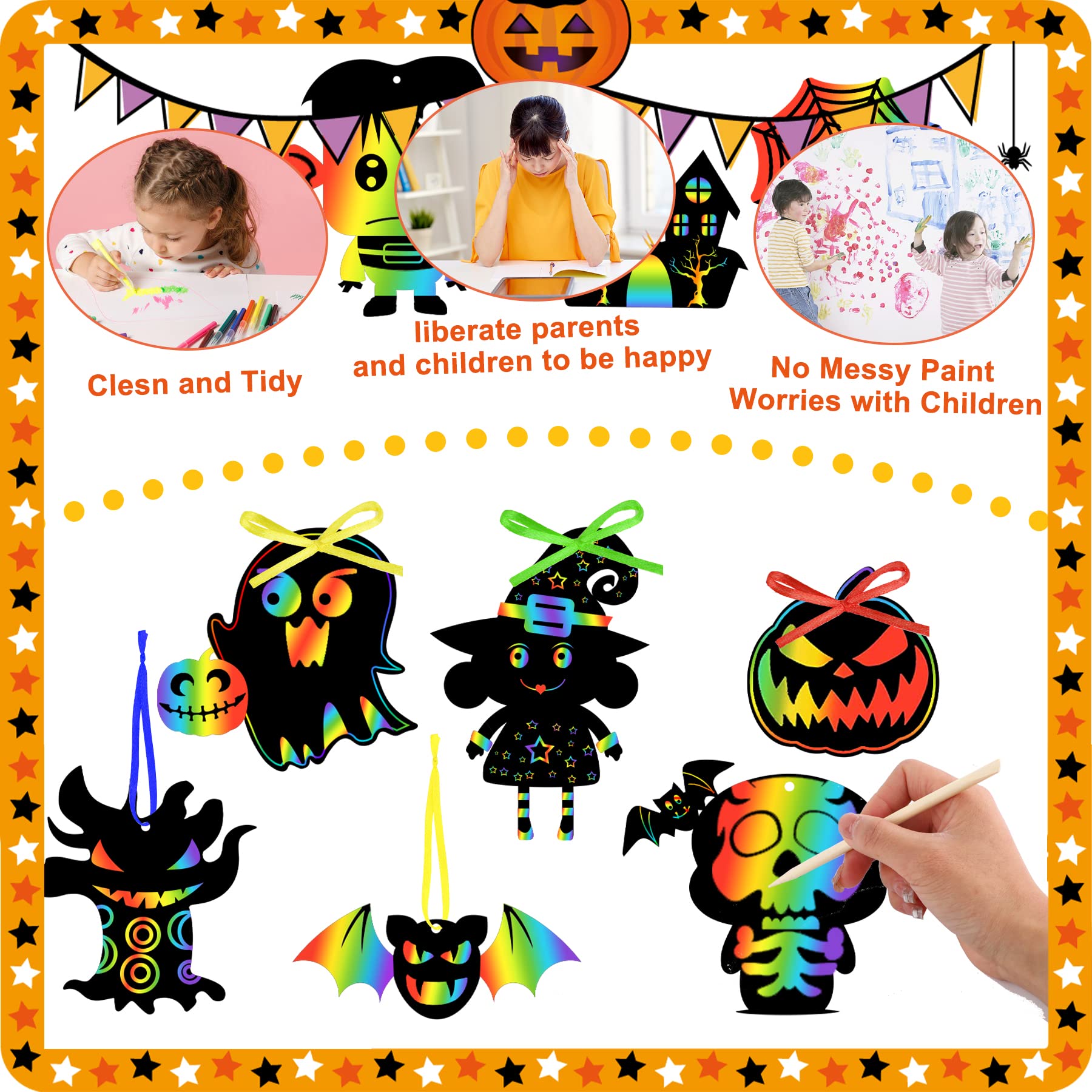 JULMELON 48 Pcs Halloween Scratch Paper Art - Image 4