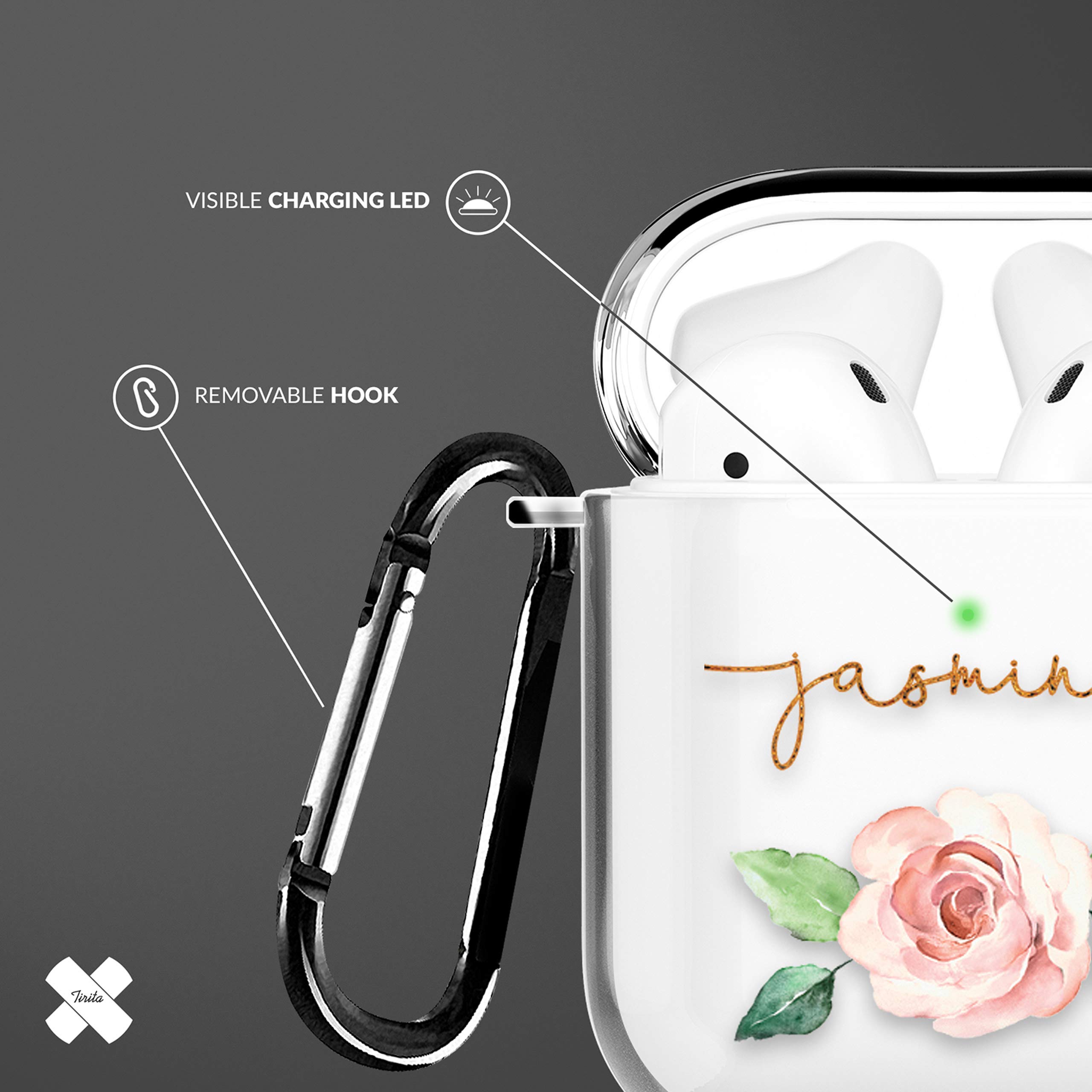 Tirita Personalised Custom Case Compatible with Apple AirPods 4th gen, Support Wireless Charging, with Carabiner, Front LED Visible [14- Golden Bee] — view 22