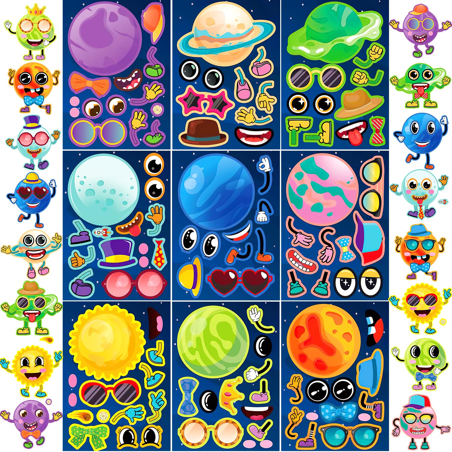 Aloreen 27 Sheet Space Make Your Own Stickers for Kids, Make-a-Face Stickers, Mix and Match Stickers Sheet Craft Sticker, Gift, Party Favors, School Reward, Birthday Valentines Halloween Games