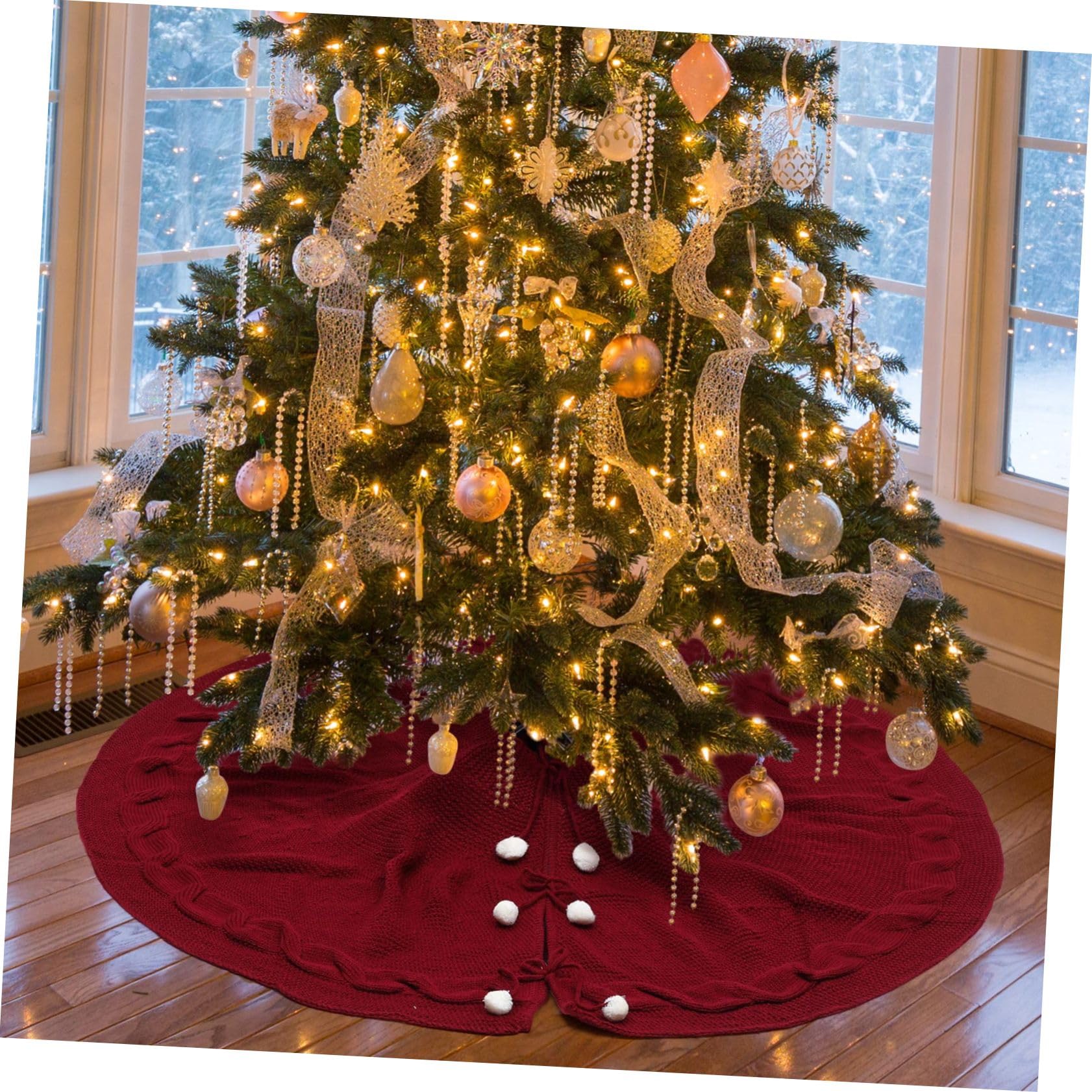 1pezzi Gonna Per Albero Di Natale in Non Grembiule Decorativo Imitazione Lana Lavorata Copri Albero Natale Per Atmosfera Festiva Casa e Negozi