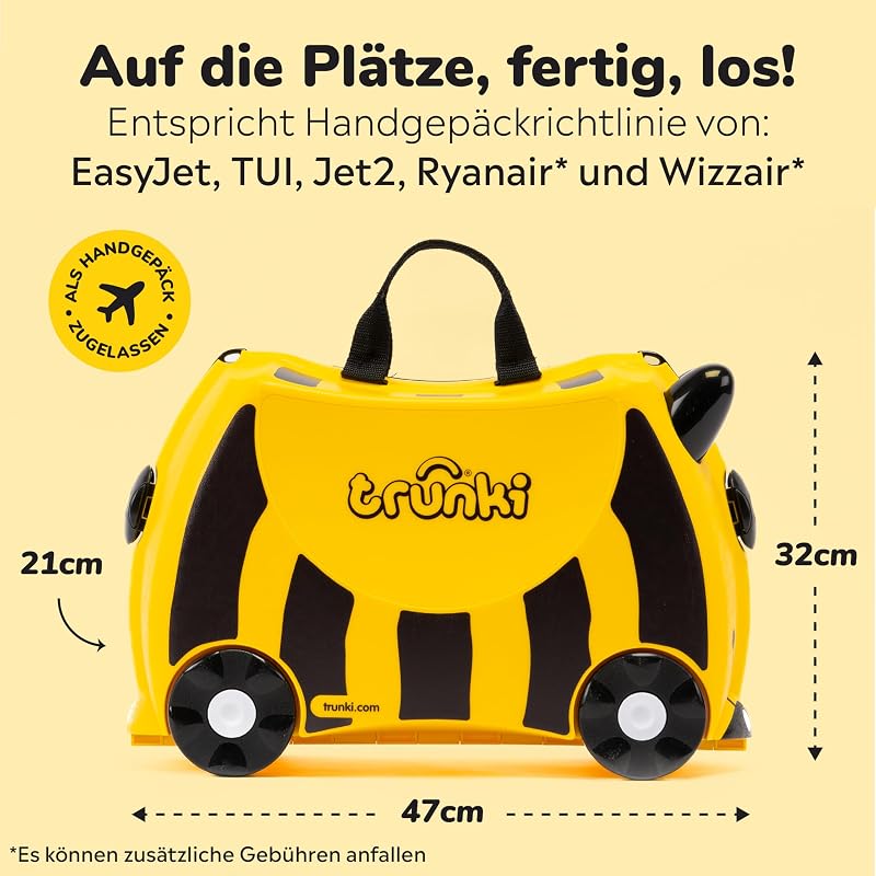 Trunki Gyermek Utazóbőrönd - 18L Kézipoggyász Méretű Keményfalú Bőrönd Amin Ülni is Lehet, Húzópánttal és Vállszíjjal