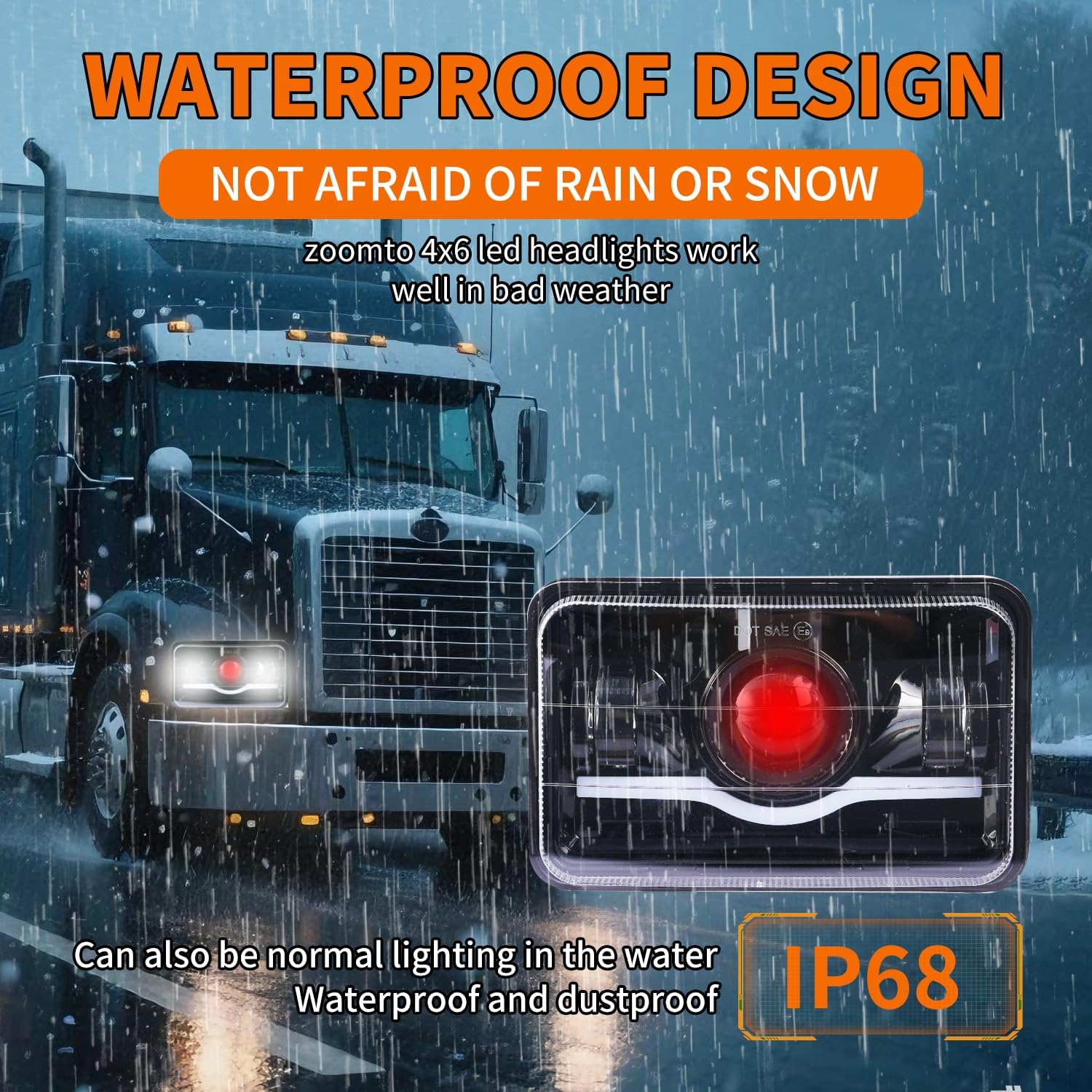 2PCS 4x6 LED Headlights with Red Evil Eye Rectangular Replacement H4651 H4656 H4642 H4652 Headlight Compatible with Peterbilt Kenworth Oldsmobile Cutlass Trucks