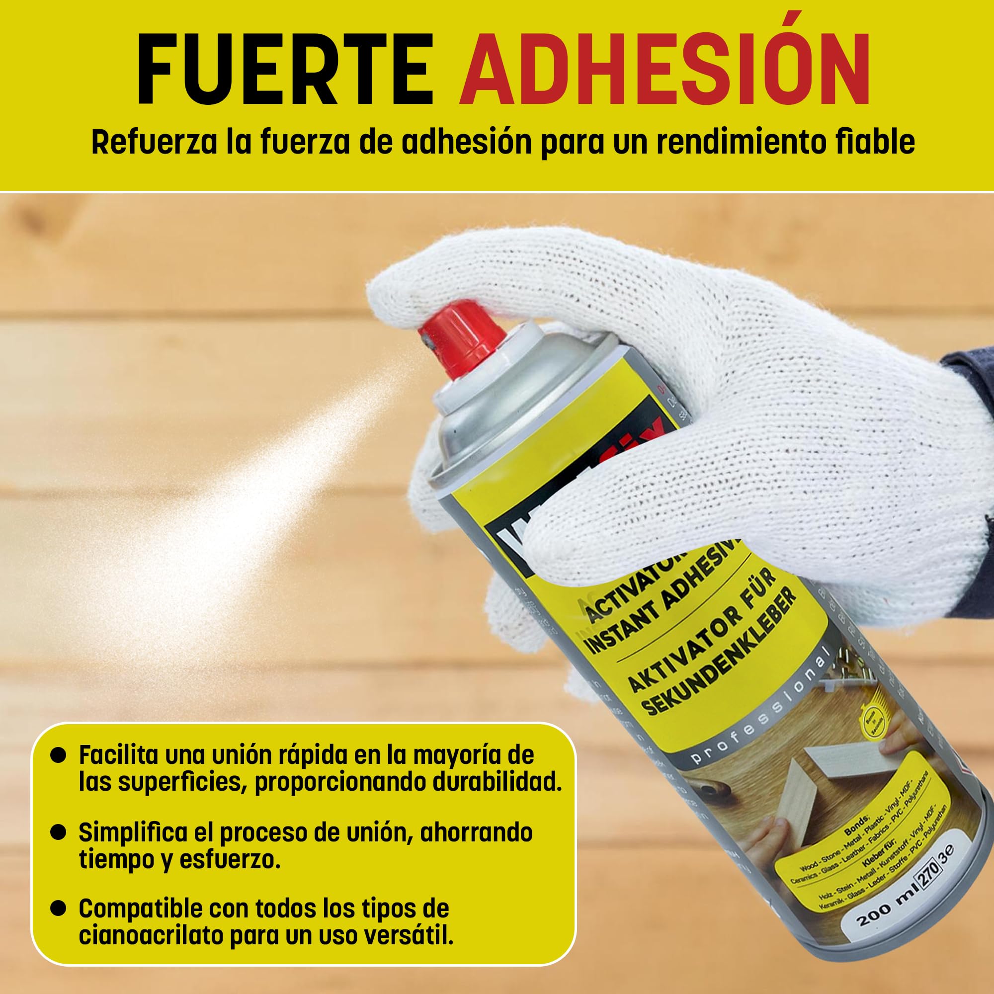 Wolfix Activador para superpegamento 200 ml spray activador superadhesivo cianoacrilato – La fórmula turbo para una adherencia inmediata y resultados duraderos (5)