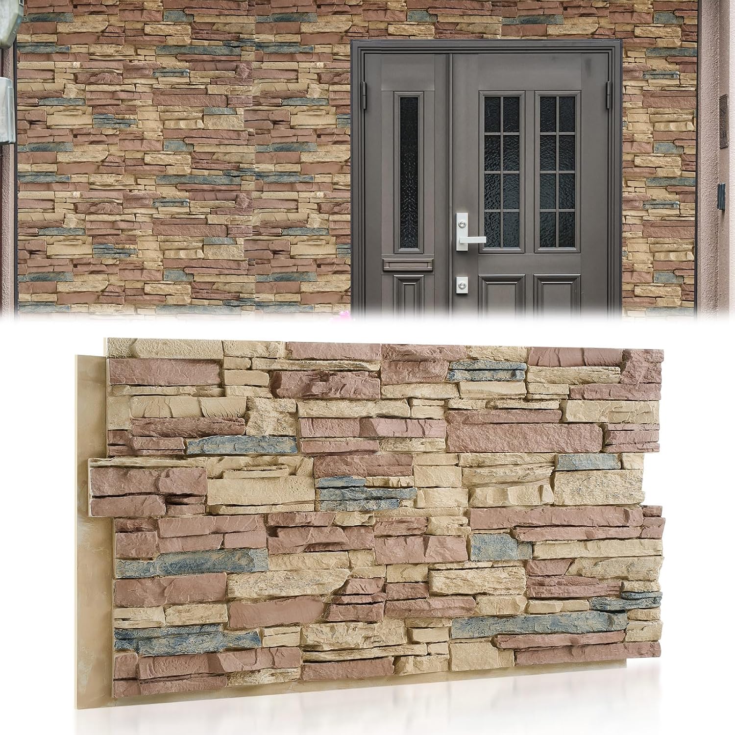 Maasechs Extra Large Faux Stone Wall Panel - Fireproof PU Siding for Indoor Outdoor Home Decor, 47x24in Classic Brown (1 Pack)