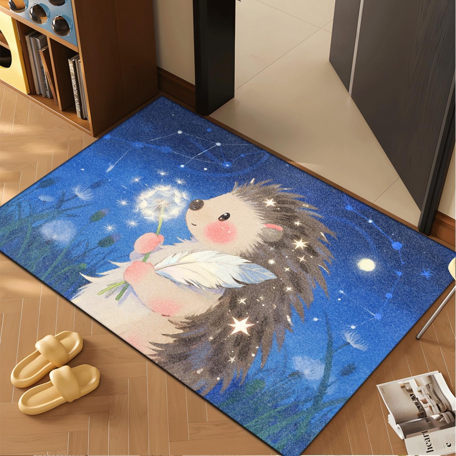 Fussmatte Innen 80x120 cm Blauer Hedgehog Fussmatte Aussen rutschfeste für Hund Eingang Badematte Waschbar Schmutzfangmatte Strapazierfähige und Langlebige Fussmatten Haustür