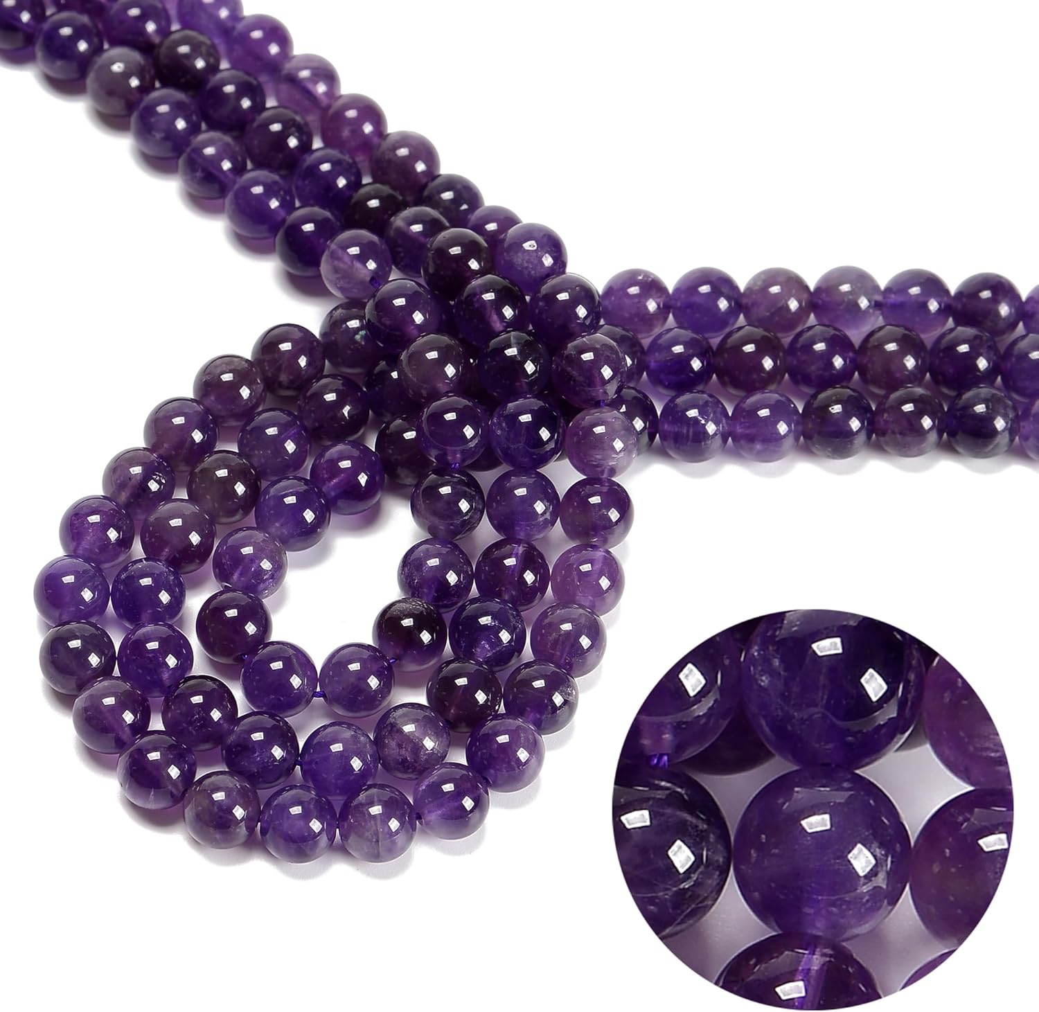94Pcs(2 Strand/Set) 8mm Amethyst Purple Natural Stone Beads Round Gemstone Genuine Real Stone Loose for DIY Bracelet Jewelry String Making