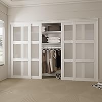 Vista 10 de WinStellar - Puerta corredera de armario de 60 x 80 pulgadas para dormitorios, puerta de vidrio templado esmerilado 3-Lite con kit de herrajes