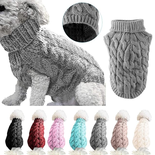 Foto 5 de 6 de Suéter de punto de cuello alto para perros y mascotas, abrigo de invierno, cálido y grueso