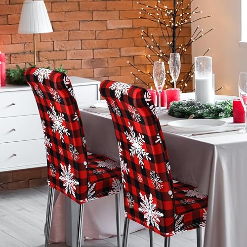 Miniatura 5 de Preboun 6 fundas elásticas para sillas de Navidad, fundas protectoras para sillas de comedor, fundas de elastano con copos de nieve, extraíbles y