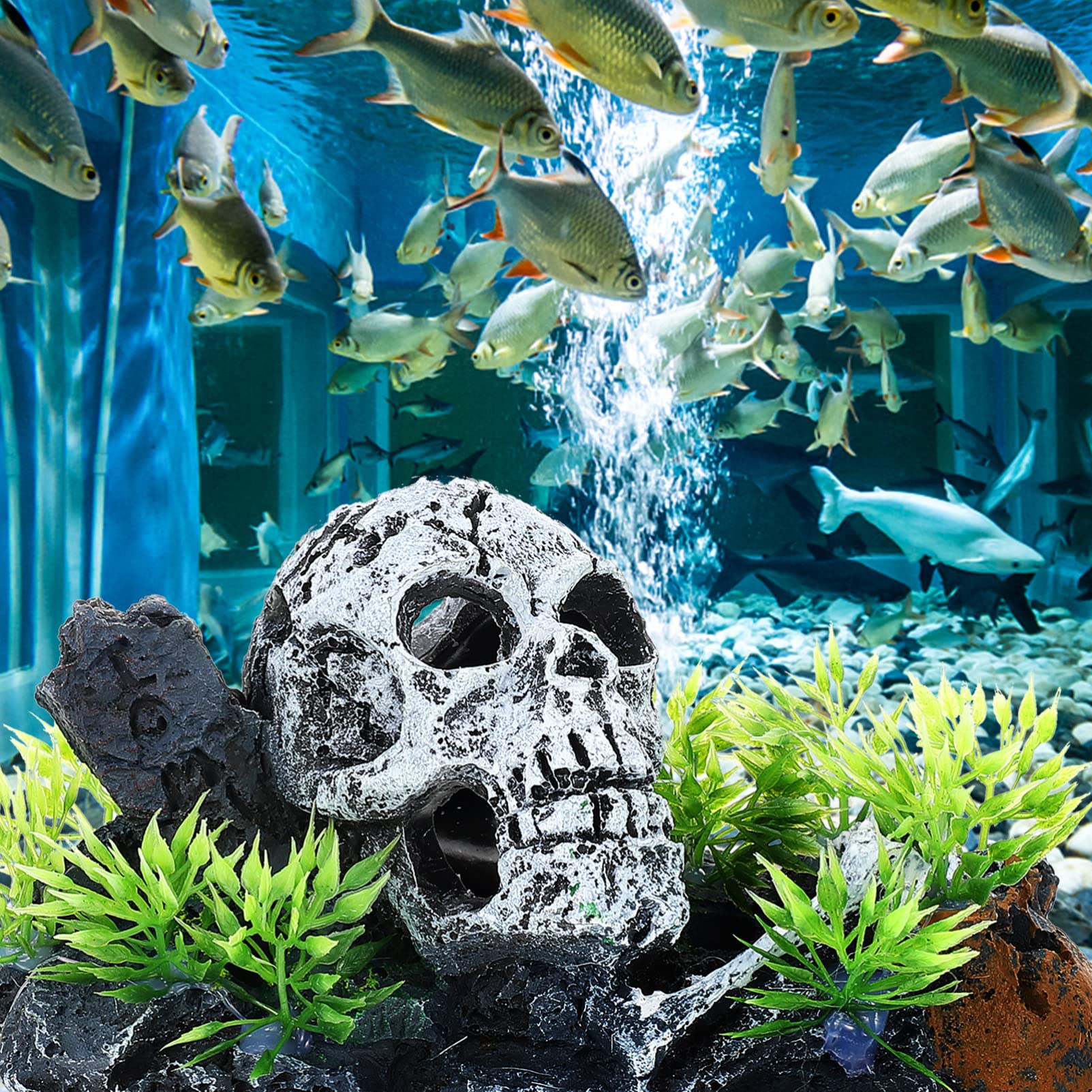 YARNOW 3 Pièces Ornements De Résine D'aquarium Vide Décor sous-Marin Décoration De Crâne D'aquarium Poisson Couvercle De Mousse Cachette Pierre à Air