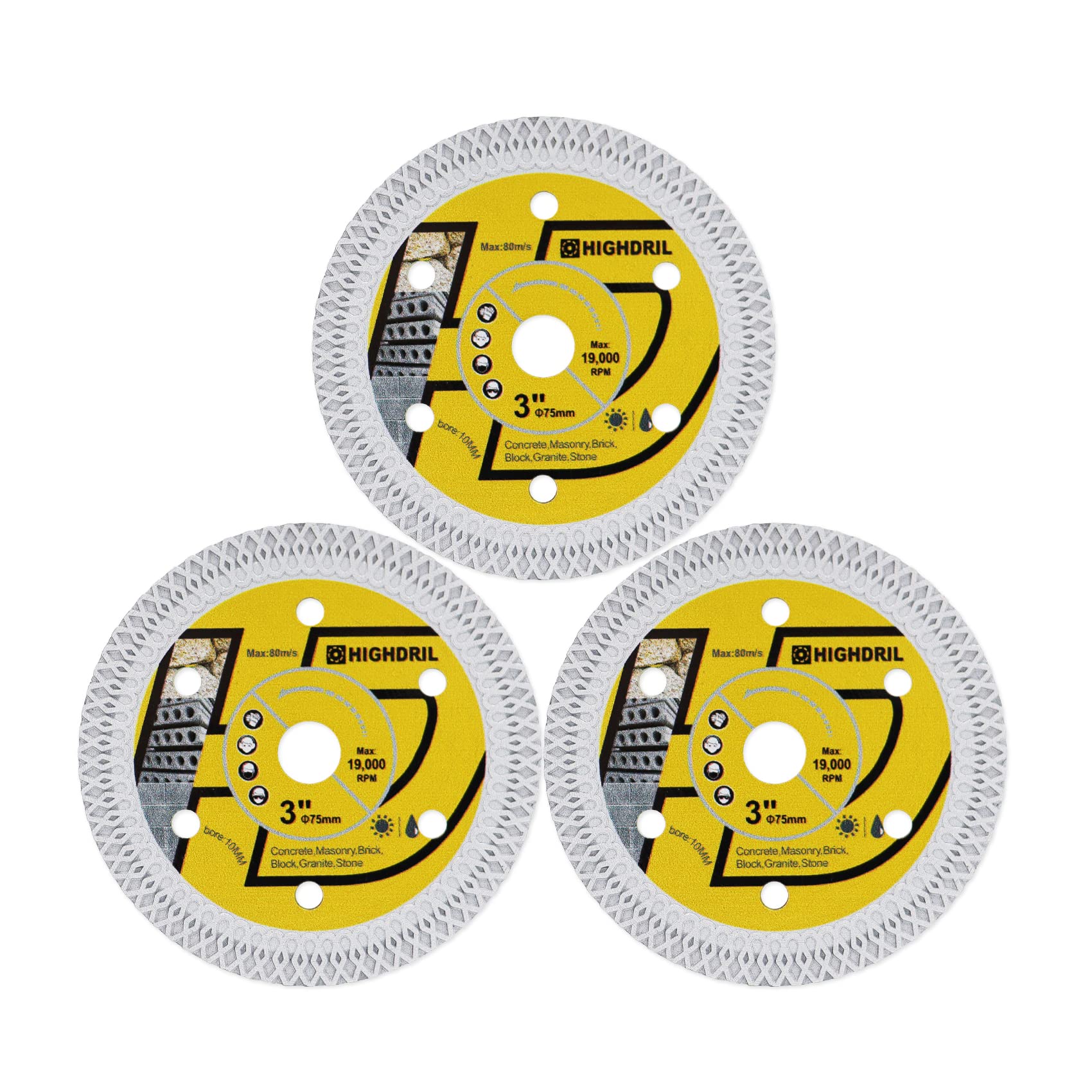 HIGHDRIL 3PCS Diamond Tile Cutting Disc - 75 mm x 10 mm X-Mesh Diamond Cutting Disc for Granite, Concrete, Stone, Clinker โ image 1