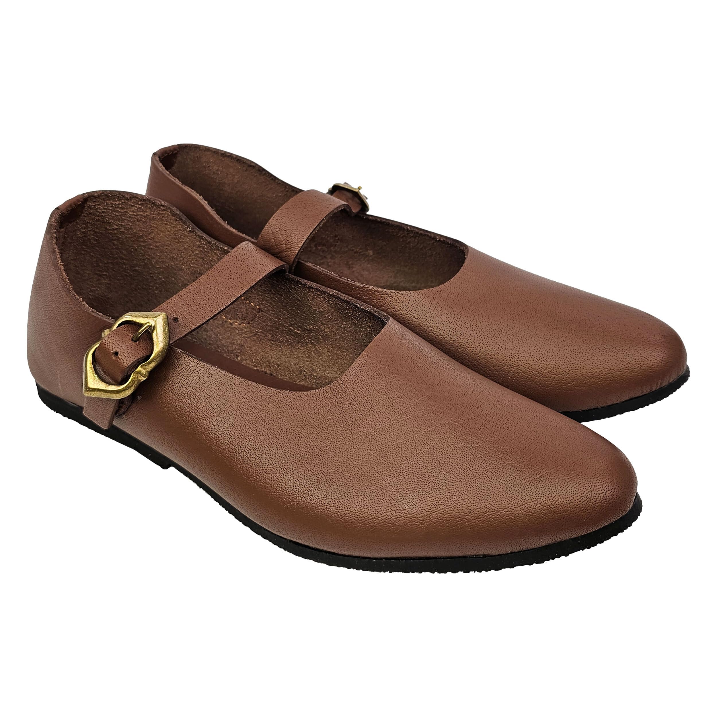 Mittelalter Schuhe Damen Braun Riemchenschuhe