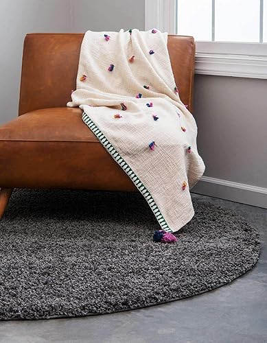 Miniatura 4 de Unique Loom Solid Shag Collection - Alfombra de área (3 pies 3 pulgadas, redonda, gris grafito)