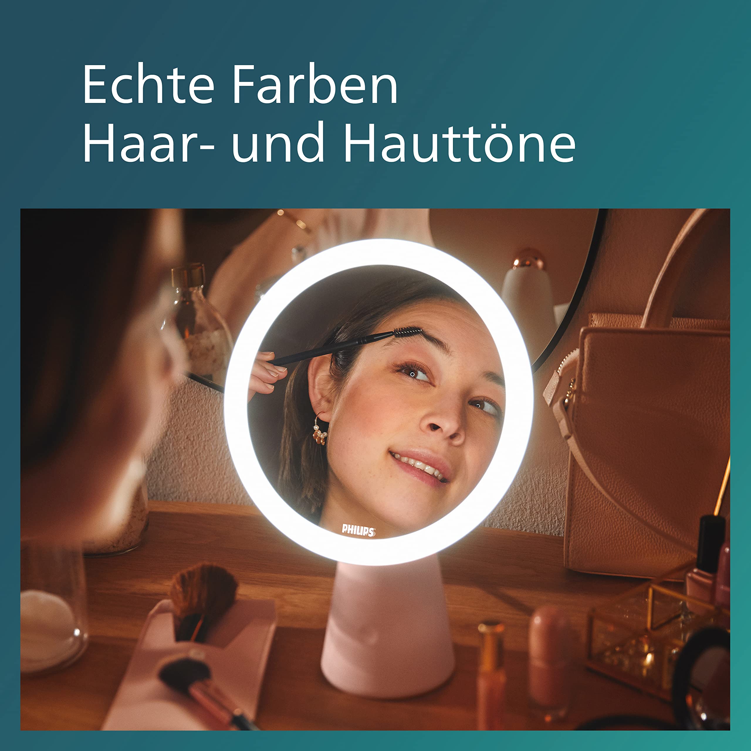 PHILIPS LED Mirror Spiegelleuchte, drei voreingestellte Lichteinstellungen, natürliche Farben, USB-Ladestation, rosé