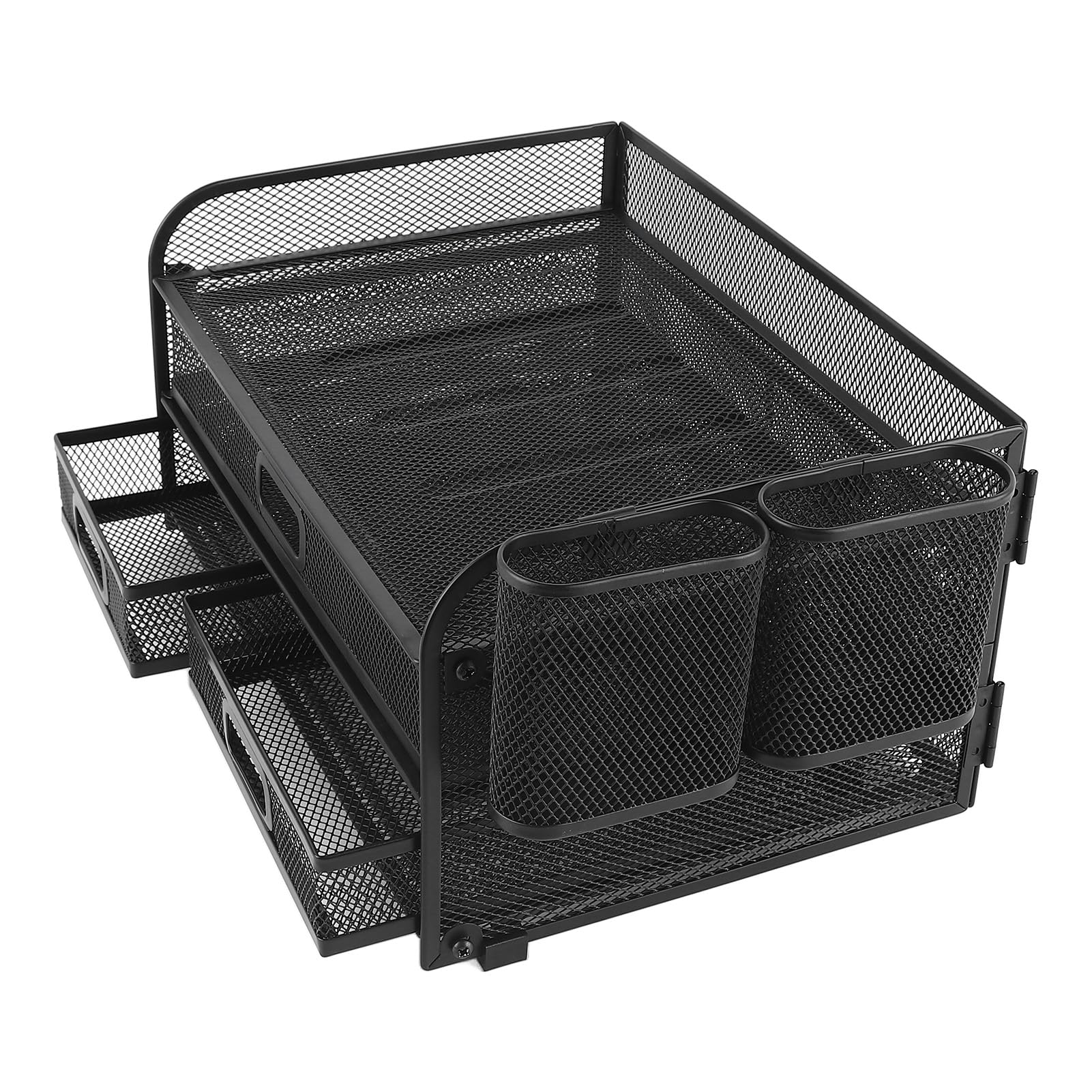 Haofy 3-poziomowy Organizer na Biurko z Siatki z 5-sekcyjnym Miejscem do Przechowywania Plików i Artykułów Papierniczych Składana Metalowa Konstrukcja do Biura, Gabinetu lub Pokoju w Akademiku