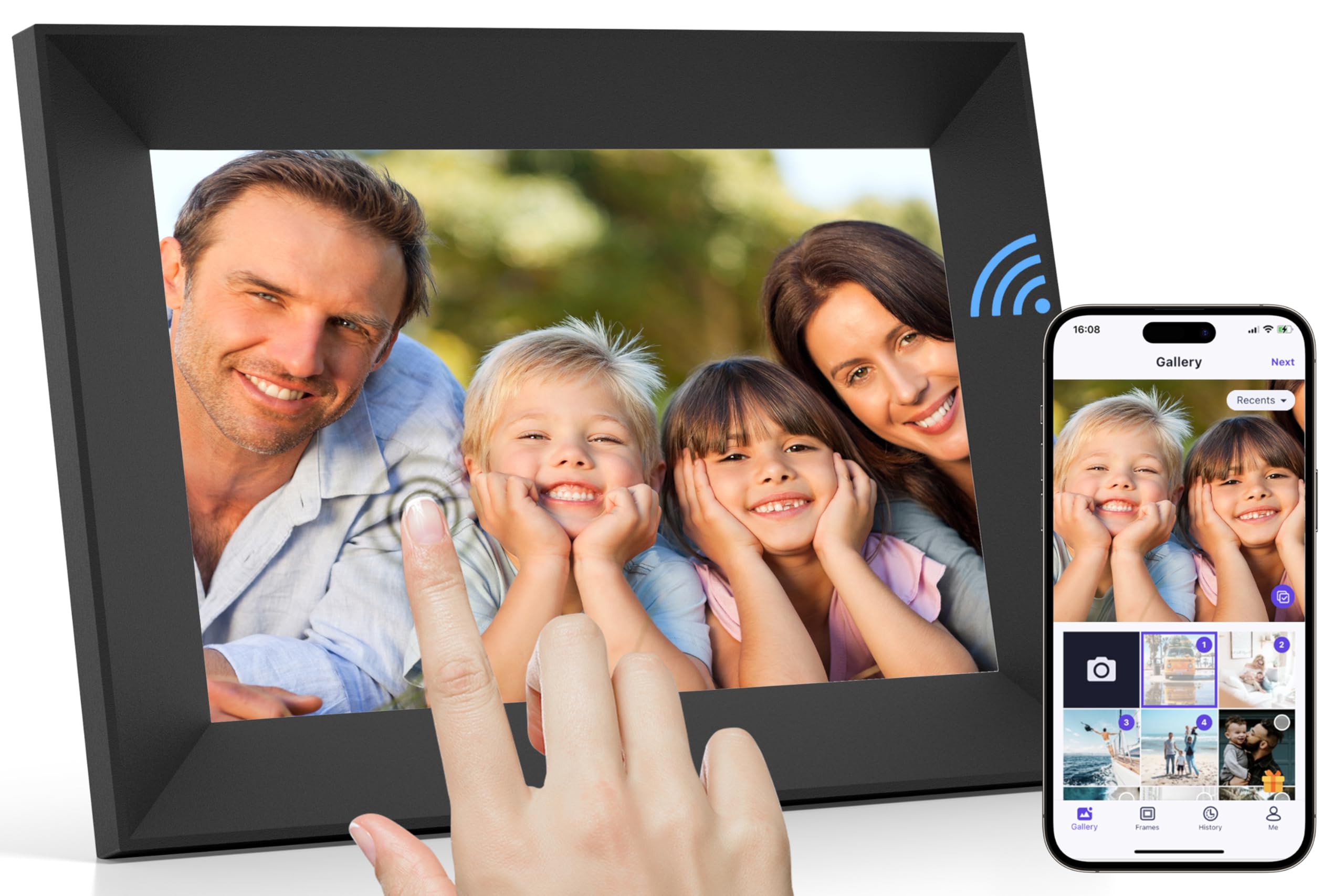 8 Inch WiFi Digital Photo Frame, 16GB Storage Touch Screen Smart Cloud Photo Frame, Easy Setup to Share Photos or Videos via Uhale APP, Auto-Rotate