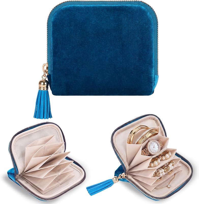 Jewelry Travel Case Small Velvet Zipper Pouch Bag for Earring Rings | Jewelry Organizer Storage Bag for Bracelet Rings, Gifts for Women, Peacock Blue