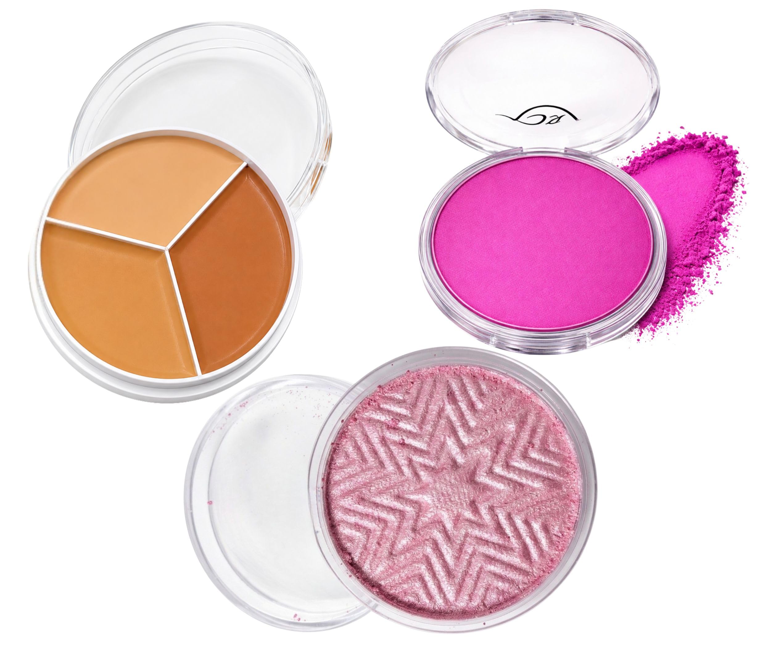3-in-1 Face Makeup Combo Kit | 3-Color Cream Concealer & Contour Palette, Vibrant Magenta Pink Pressed Powder Blush, and Metallic Rose Gold Shimmer Highlighter | Professional Full Face Sculpting & Glow Cosmetic Set-image-22