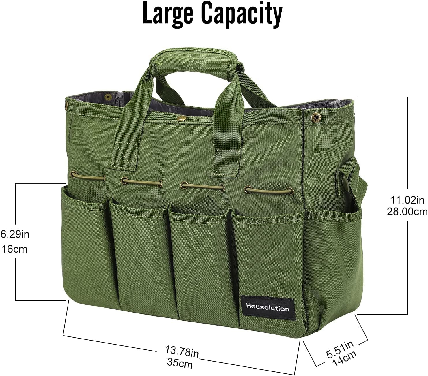 Housolution Borsa Portaoggetti da Giardino con Tracolla Regolabile, Borsa per Attrezzi da Giardinaggio con Manico in Poliestere 900D Multi-Tasca Porta Utensili Grande Capacità per Giardiniere, Verde
