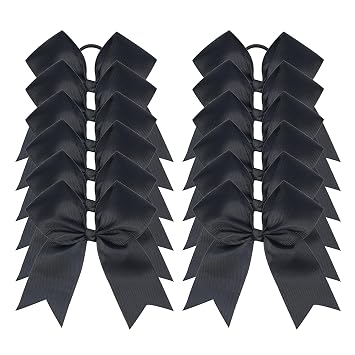 12PCS Cheer Bows for Girls 5 Inch Grosgrain Ribbon Ponytail Holders, Handmade Cheerleading Hair Accessories for Teens & Girls Sports Teams, Perfect for Holidays & Parties Black
