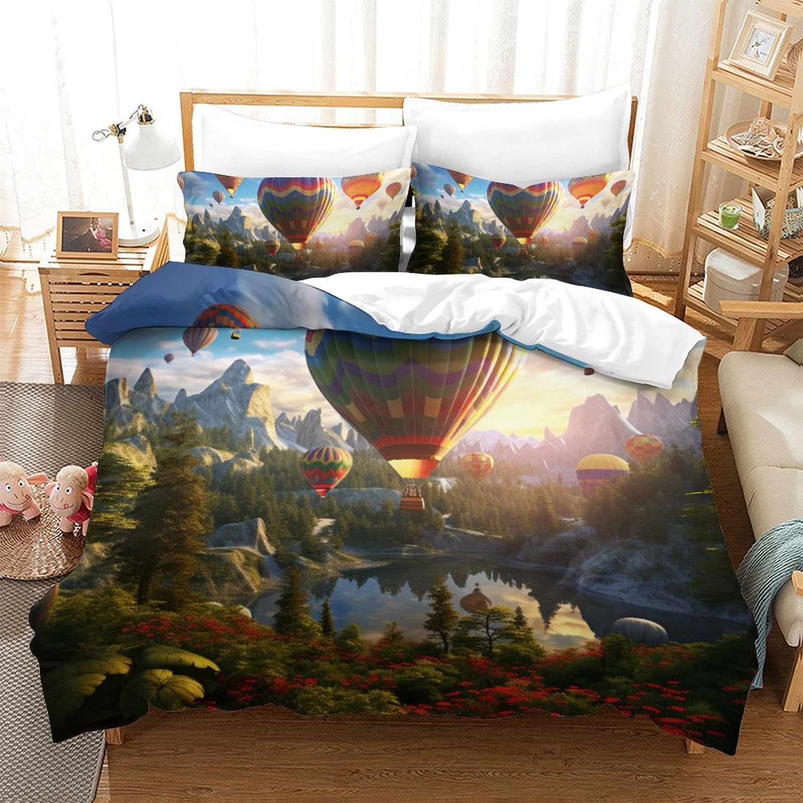 Housse de couette 220x240cm avec fermeture éclair imprimée 3D ballon à air chaud