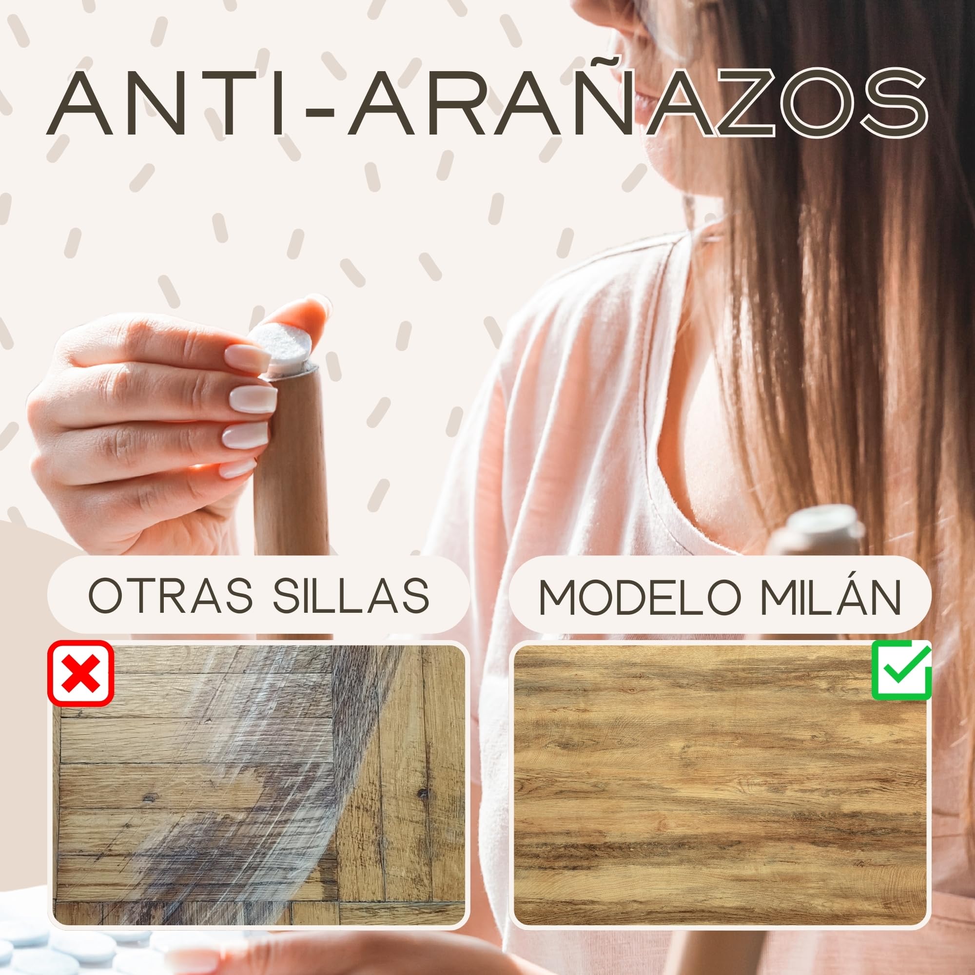 HOME DESIGN & CONFORT ®Sillas de Comedor Nórdicas con Respaldo Ergonómico con Material PU y Patas con 2,8cm de Anchura | Sillas de Cocina con Madera de Haya Maciza (6 Sillas Blancas)