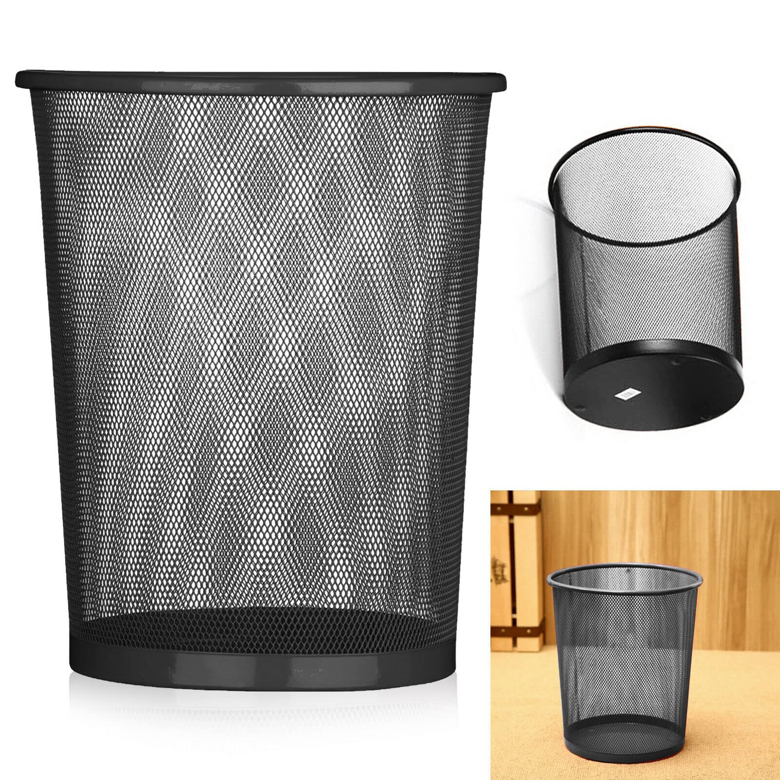 ARA CHOICE Colourful Metal Mesh Waste Bin Rubbish Paper Net Basket Home Office Durable and easy to use Recycling Bin for Bedrooms Multi Colour. (Black)