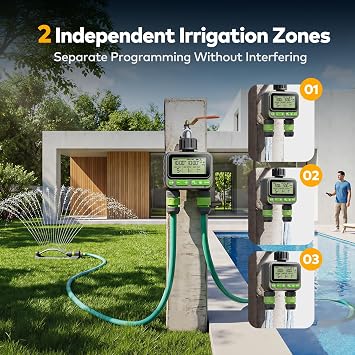 NexusLab Wireless Remote Hose Timer, 4 Programmable Watering Schedules (1 Sec to 99 Hr), IP65 Waterproof Sprinkler & Drip Irrigation Timer, 3/4 inch NH Thread, Rain Delay, AA Battery