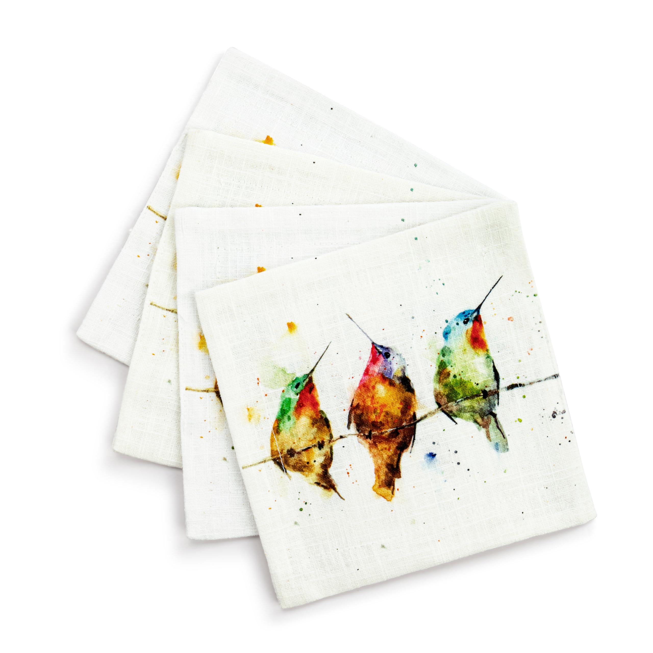 DEMDACO Hummers On a Wire by Dean Crouser - 6 Inch Multicolor Linen/Cotton Cloth Cocktail Napkins; Set of 4