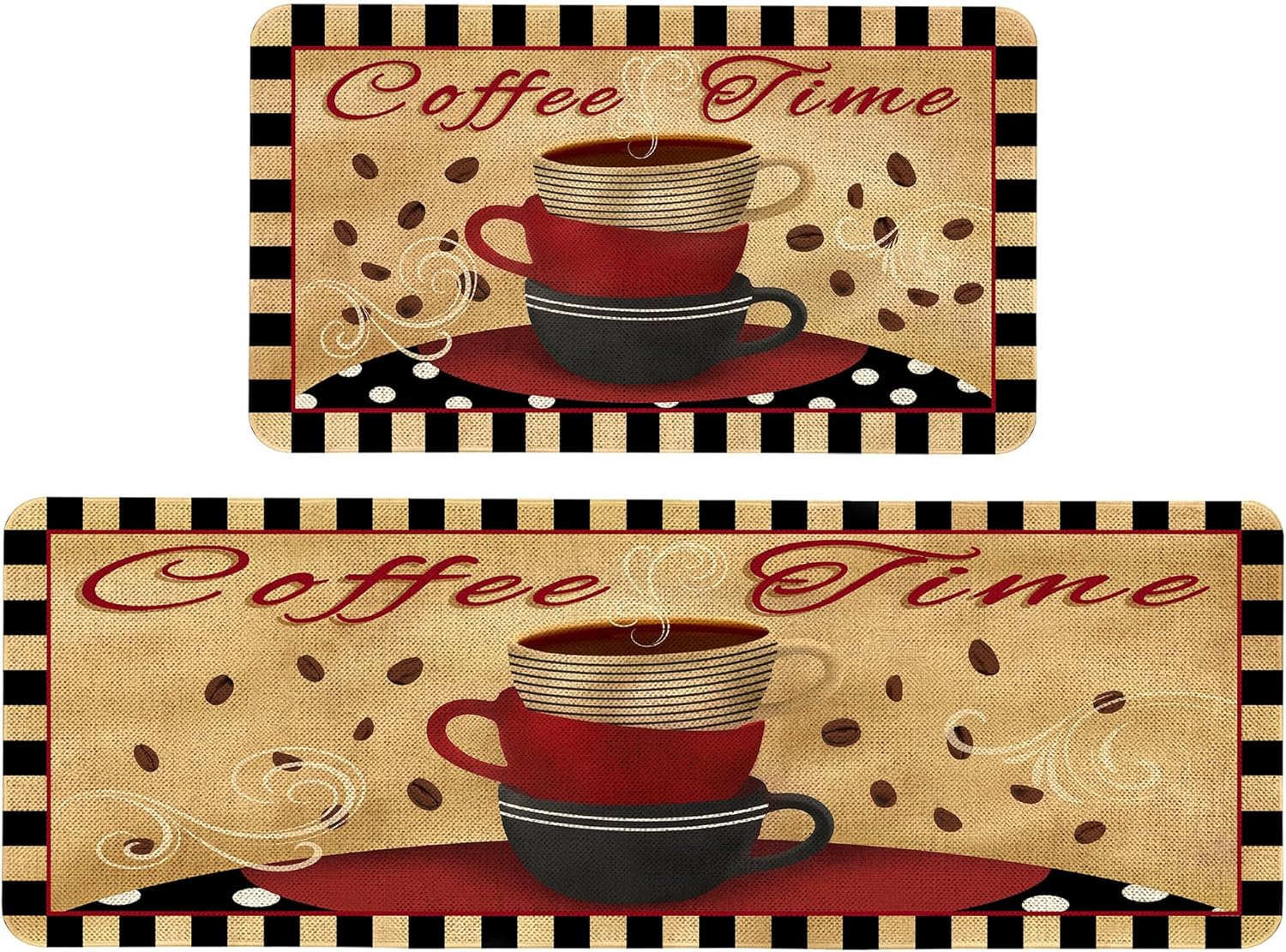 Farmhouse Coffee Kitchen Rugs and Mats Set of 2 Vintage Non Slip Washable Floor Mat Kitchen Decor 17x47 inch and 17x29 inch