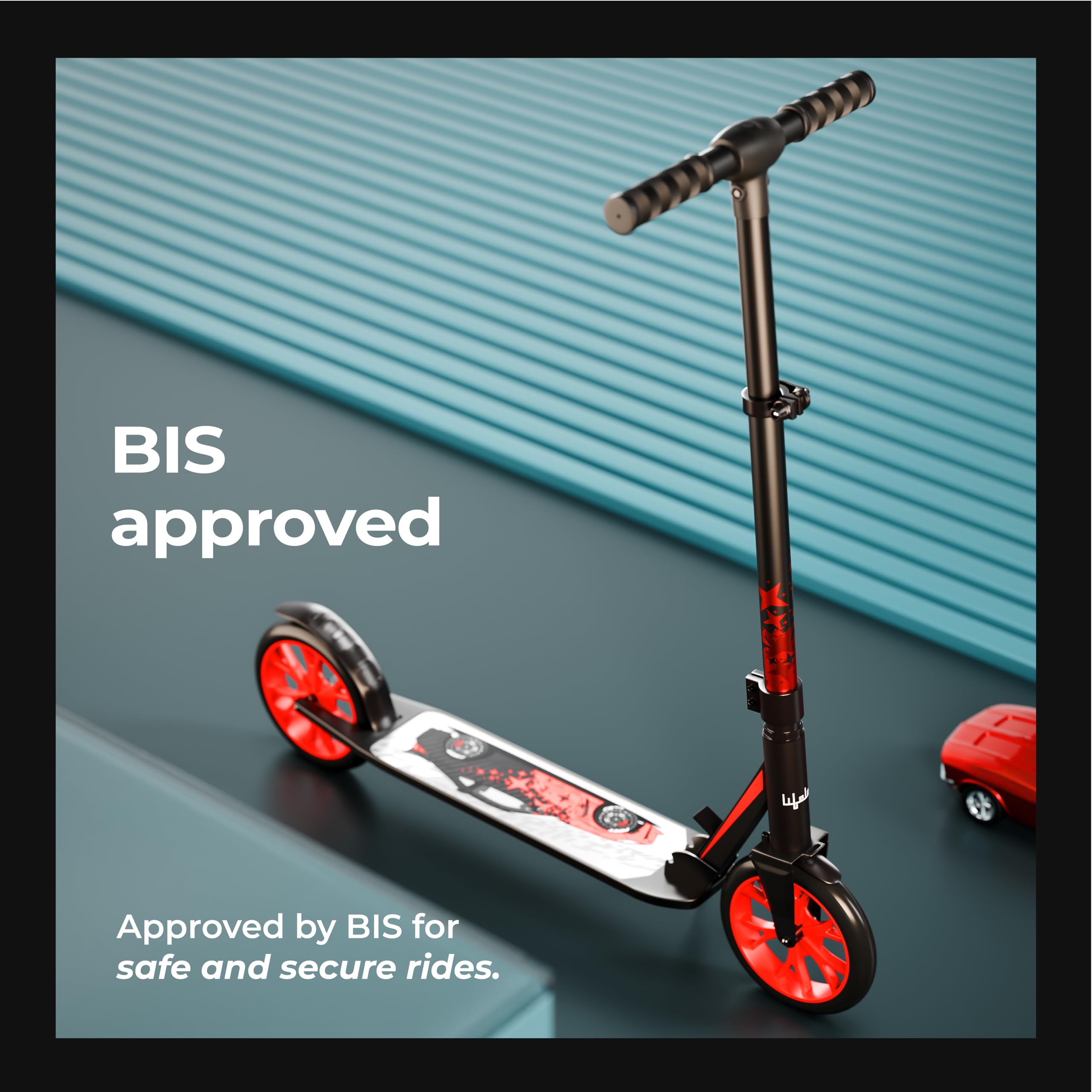Lifelong Kick Scooter | Scooter for Kids 6-12 Boys & Girls | Foldable Adjustable Height Kick Scooter | 100 Kg Capacity | Big Wheels | Rear Brake | Outdoor Ride Gift for Kids (Black & Red) 4