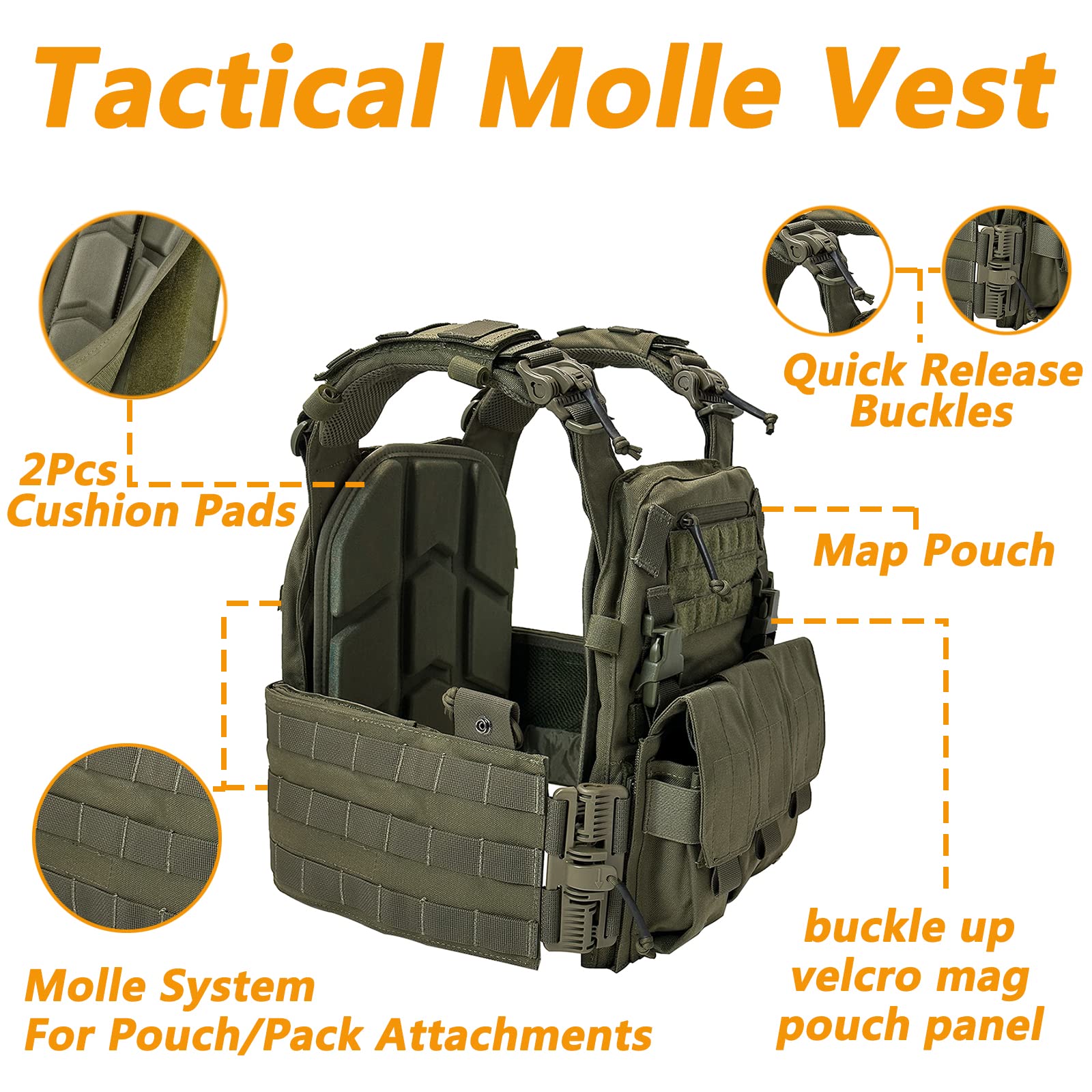 TWINFALCONS Gilet Tattico Leggero Molle con Mag Pouch Nylon 1000D Airsoft Gilet Giubbotto Compatibile MOLLE a Sgancio Rapido per Caccia Paintball Airsoft CS