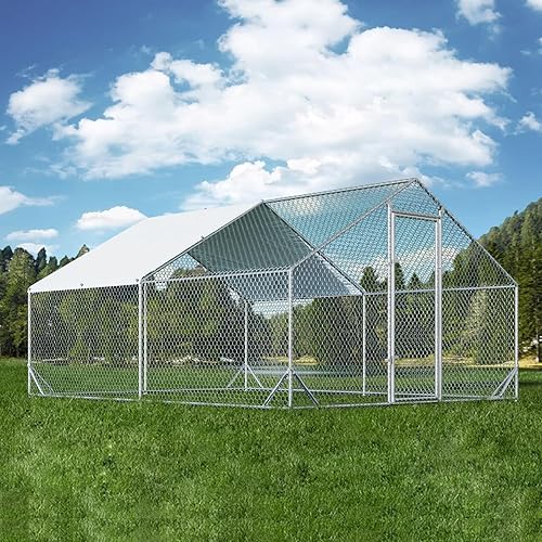 Vista 35 de 4ever2buy Gallinero grande de metal con jaula de aves de corral para corrales, jaula de corral para corrales, gallineros techados con cubierta