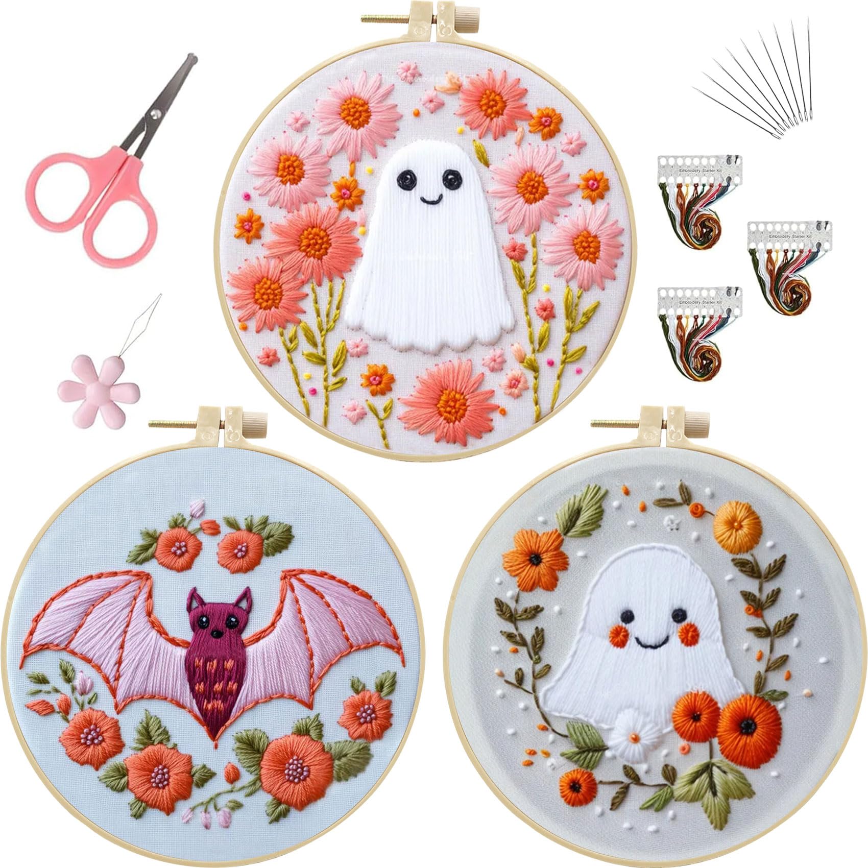 LB Pink Halloween Embroidery Kit - Beginner Cross Stitch -1