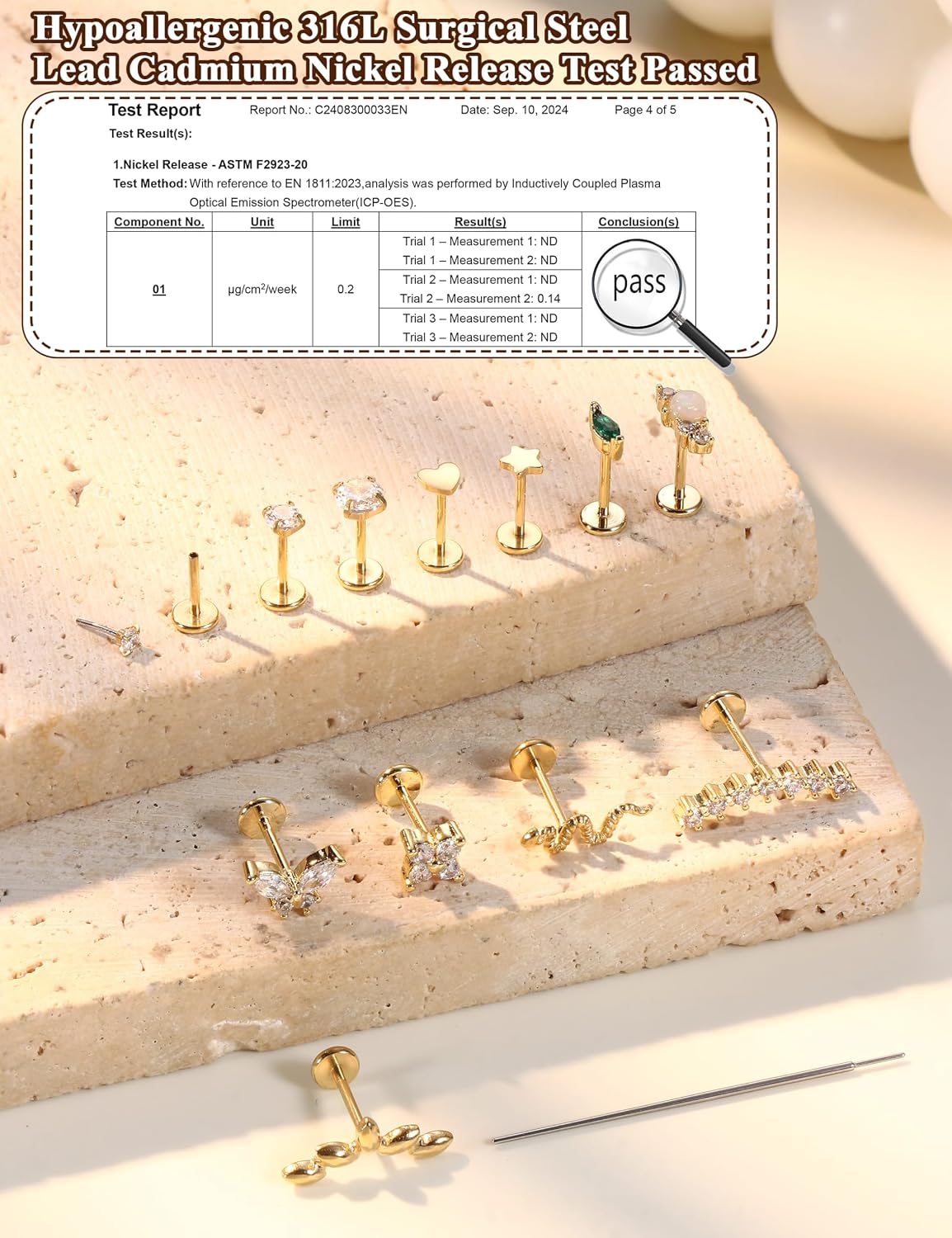 YADOCA 20G/18G/16G Threadless Nose Studs for Women Hypoallergenic Surgical Steel Flat Back Stud Earrings 14K Gold Plated Push in Nose Rings Studs CZ Lip Labret Cartilage Helix Tragus Piercing Jewelry