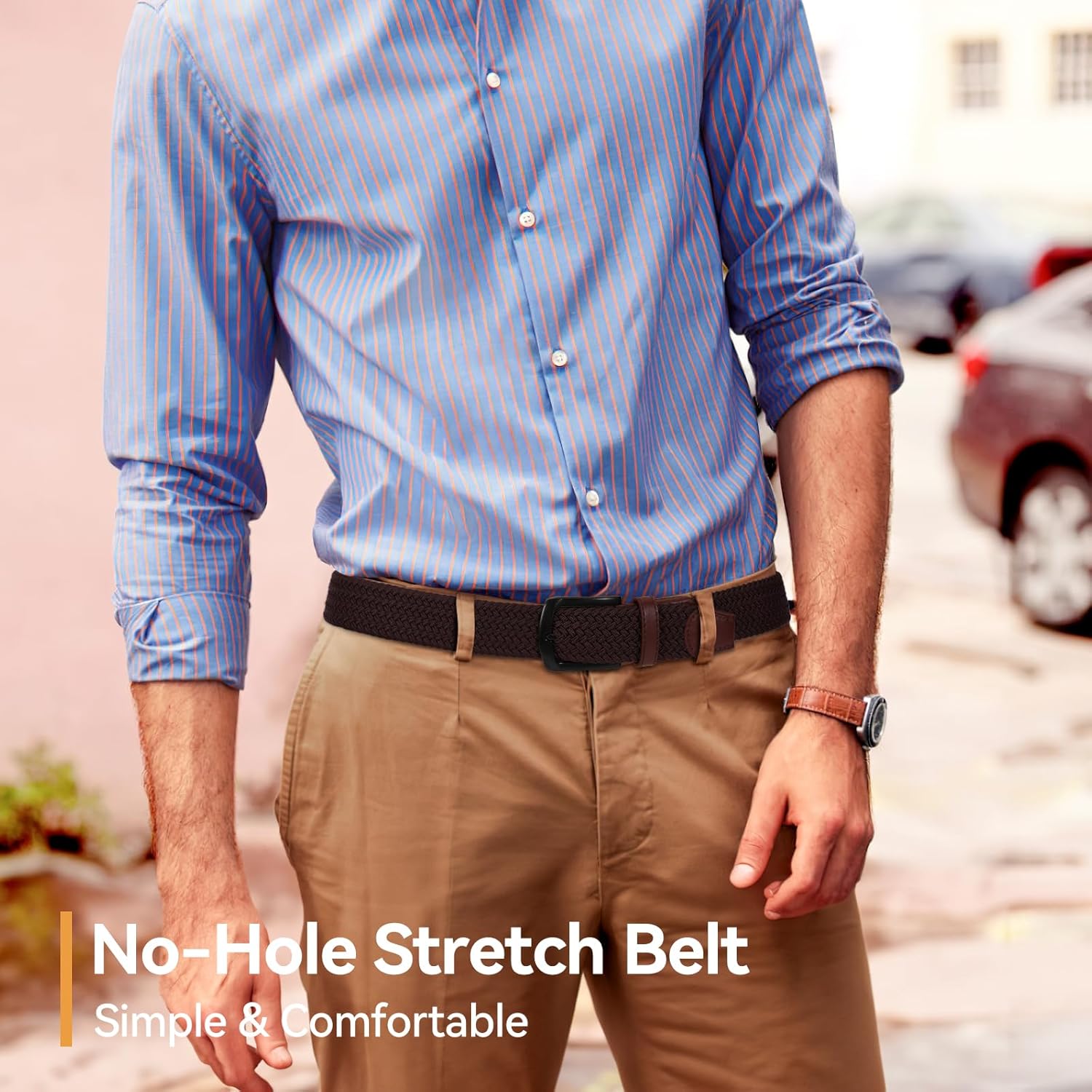 SUOSDEY Men Stretch Braided Belt, Elastic Belt for Jeans Pants Casual Golf Belt 1 3/8" - Image 2