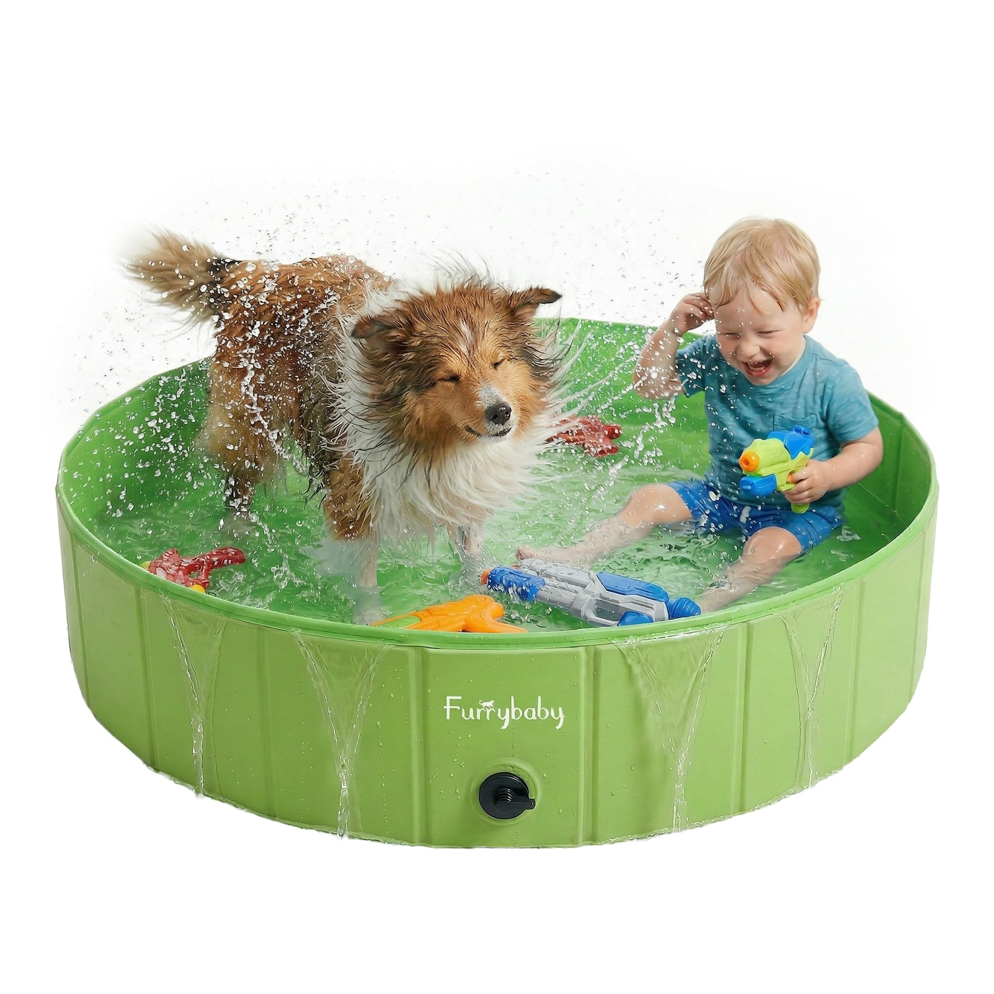 furrybaby Dog Paddling Pool for Medium Dogs, Foldable Dog Pool, Puppy Pool for Gardens with PVC, Non-Slip Base & Drain Plug, Green, 100 x 30 cm, M — image 1