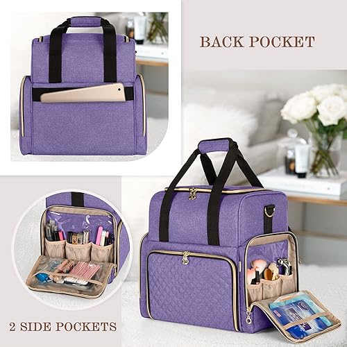 Vista 4 de LUXJA Bolsa de maquillaje de viaje grande con 3 fundas extraíbles, Púrpura