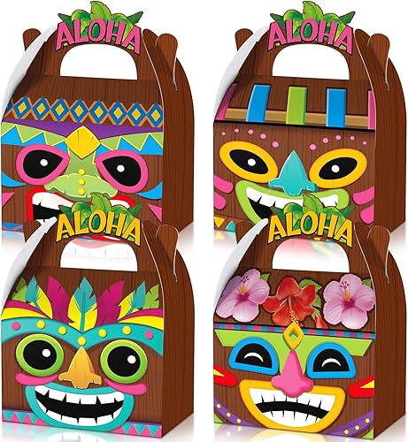 Glenmal 24 cajas de fiesta hawaianas Aloha Tiki Luau con asas de verano para el festival Aloha hawaiano y suministros de fiesta Luau