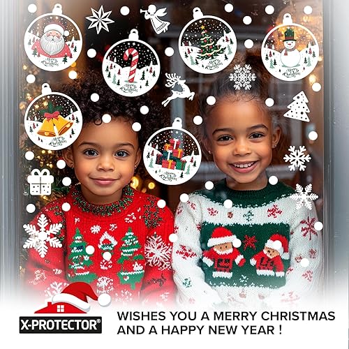 Miniatura 5 de X-Protector Adhesivos navideños para ventana, juego de 270 piezas, increíbles calcomanías para decoración de ventanas con atributos navideños y