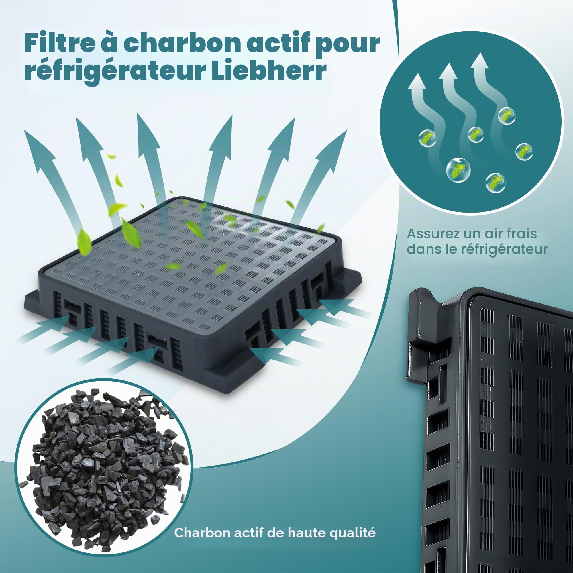 Lot de 2 filtres à charbon actif pour réfrigérateurs Liebherr 9096989 9882460 9882429 988246000 Filtre à air pour réfrigérateur Liebherr Fresh Air Filter 7440021-00