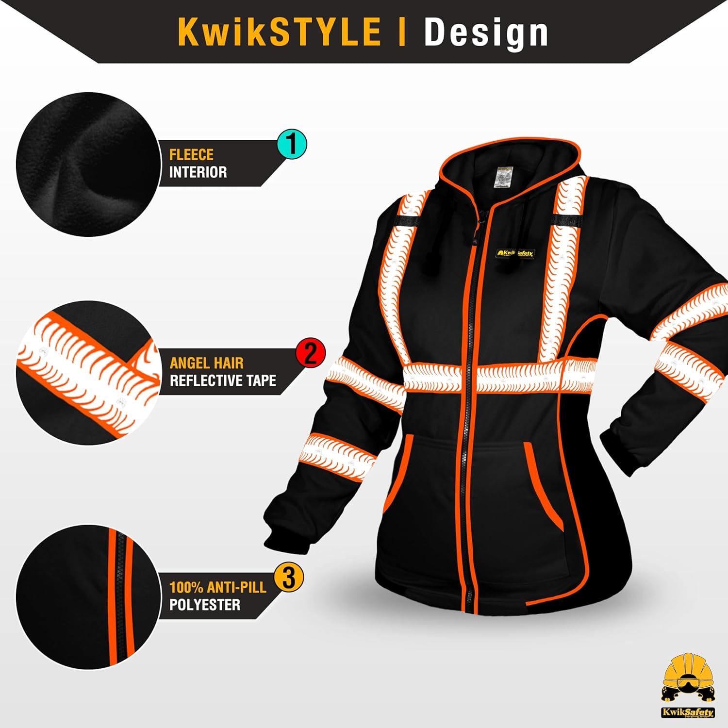 KwikSafety - Charlotte, NC - Women's Fleece Safety Hoodie | Hi Vis Safety Jacket for Women Lightweight Reflective Jacket - Image 2